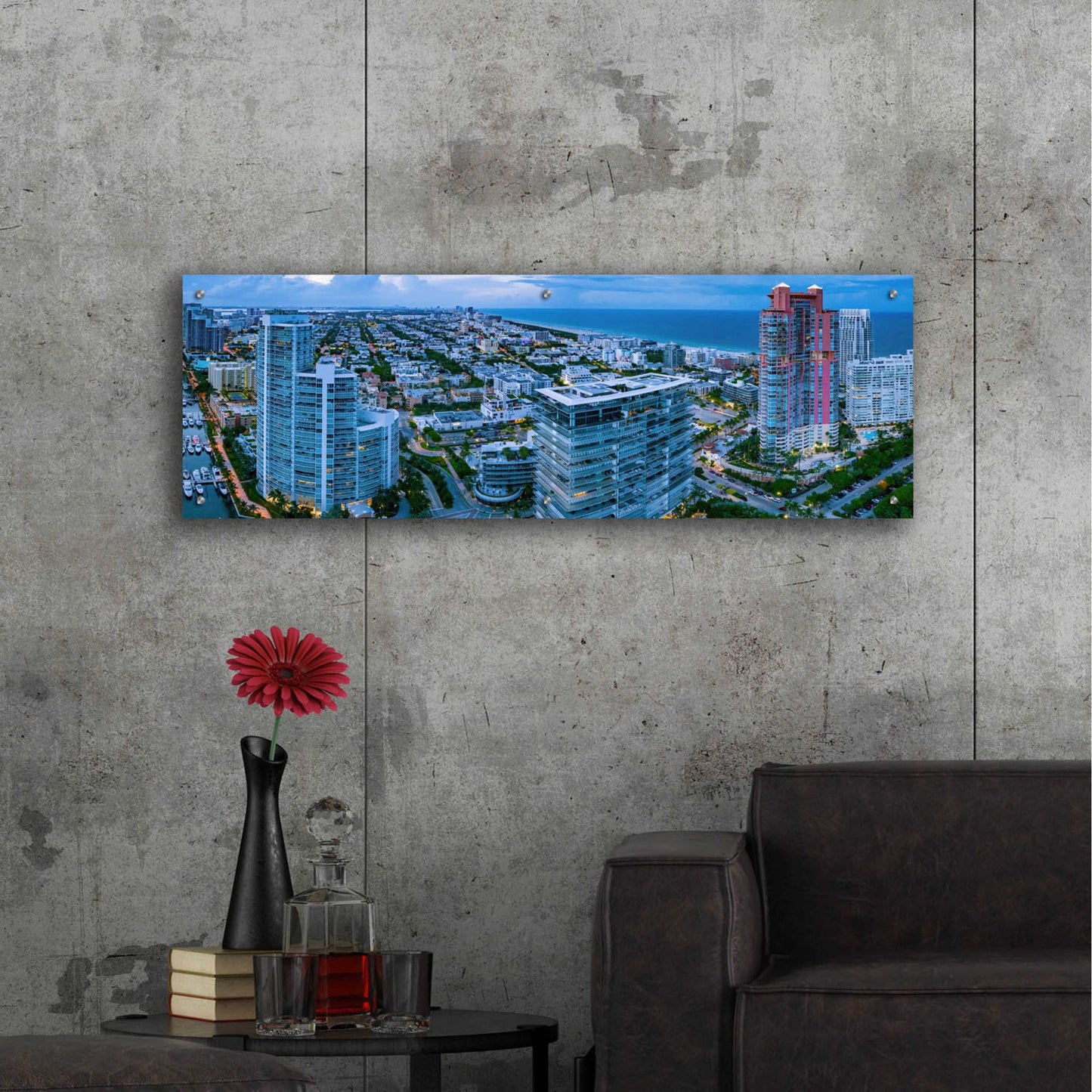 Epic Art 'Miami Citiscape' by Epic Portfolio, Acrylic Glass Wall Art,48x16