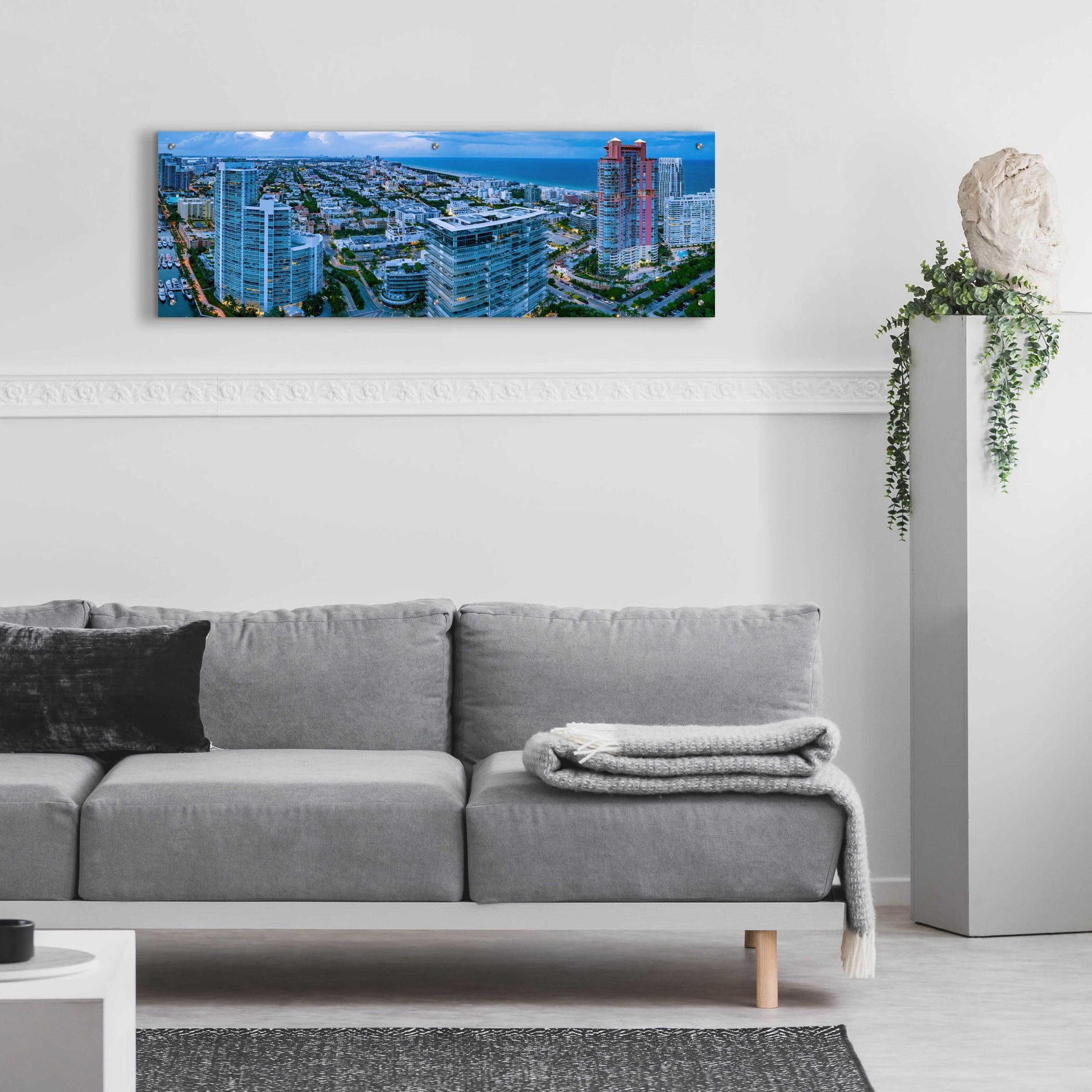 Epic Art 'Miami Citiscape' by Epic Portfolio, Acrylic Glass Wall Art,48x16