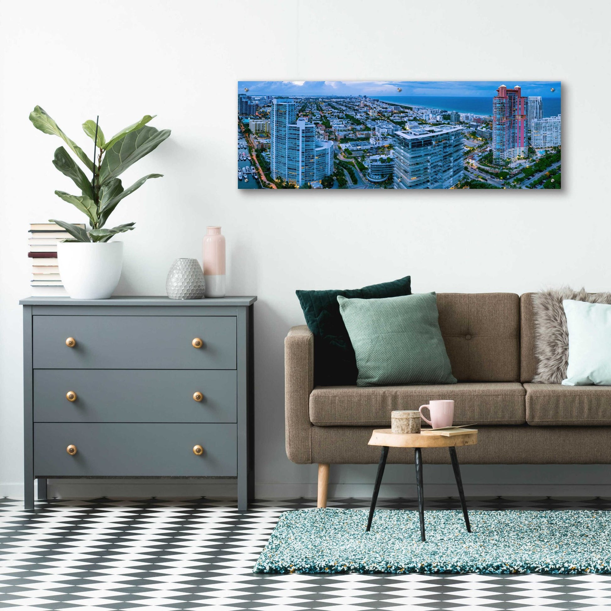 Epic Art 'Miami Citiscape' by Epic Portfolio, Acrylic Glass Wall Art,48x16