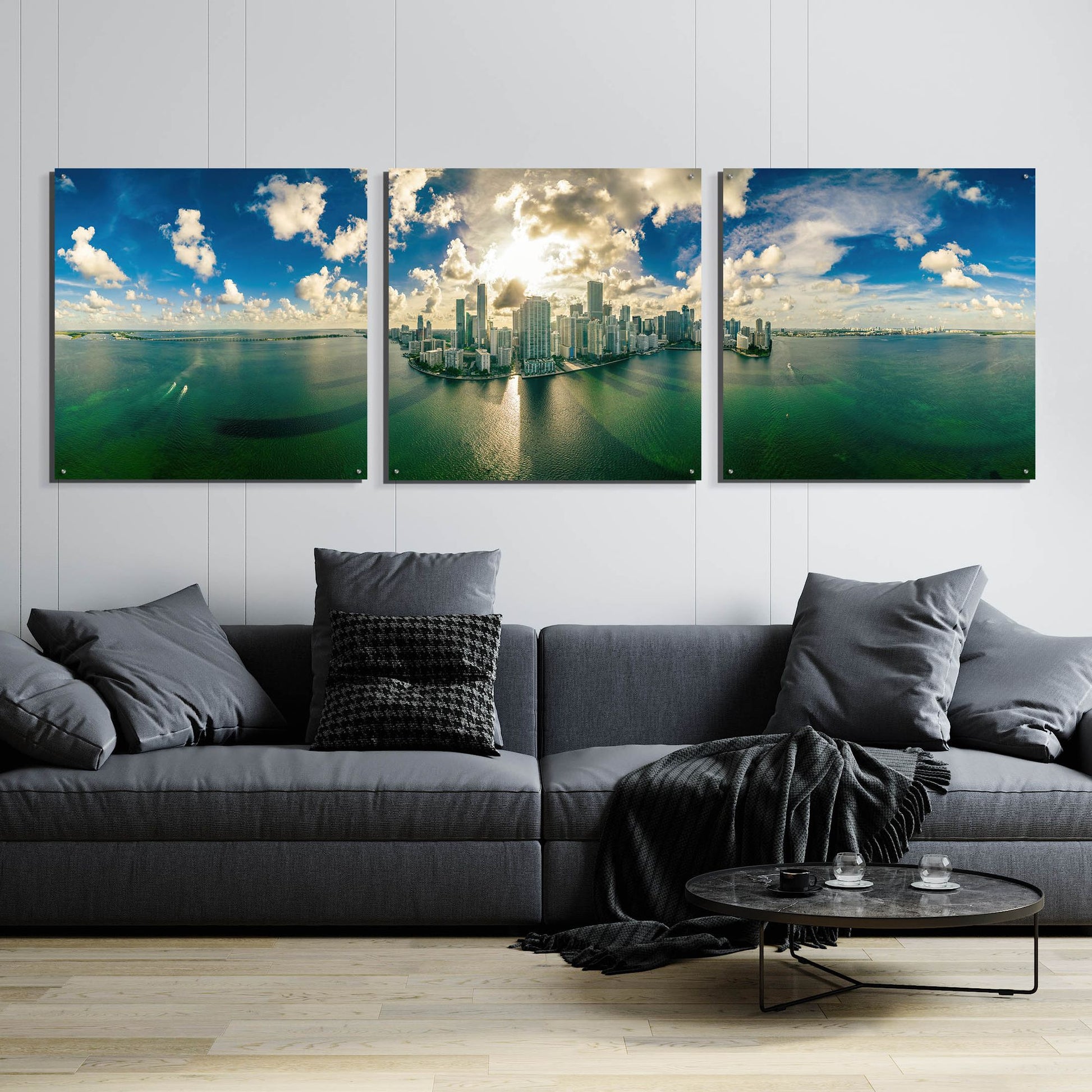 Epic Art 'Florida - Downtown Miami' by Epic Portfolio, Acrylic Glass Wall Art, 3 Piece Set,108x36