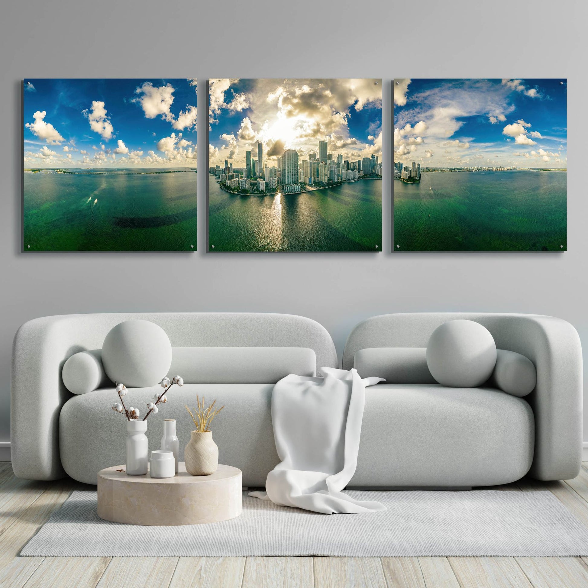 Epic Art 'Florida - Downtown Miami' by Epic Portfolio, Acrylic Glass Wall Art, 3 Piece Set,108x36