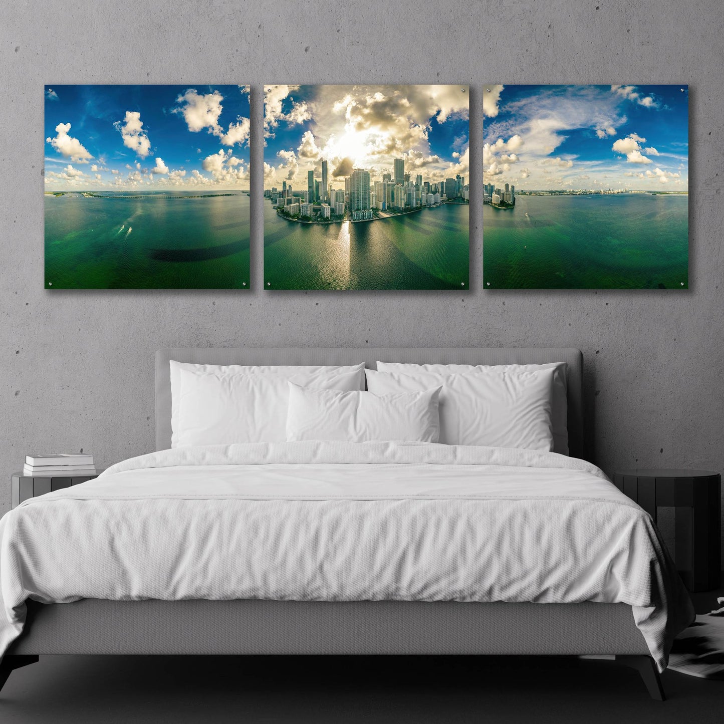 Epic Art 'Florida - Downtown Miami' by Epic Portfolio, Acrylic Glass Wall Art, 3 Piece Set,108x36