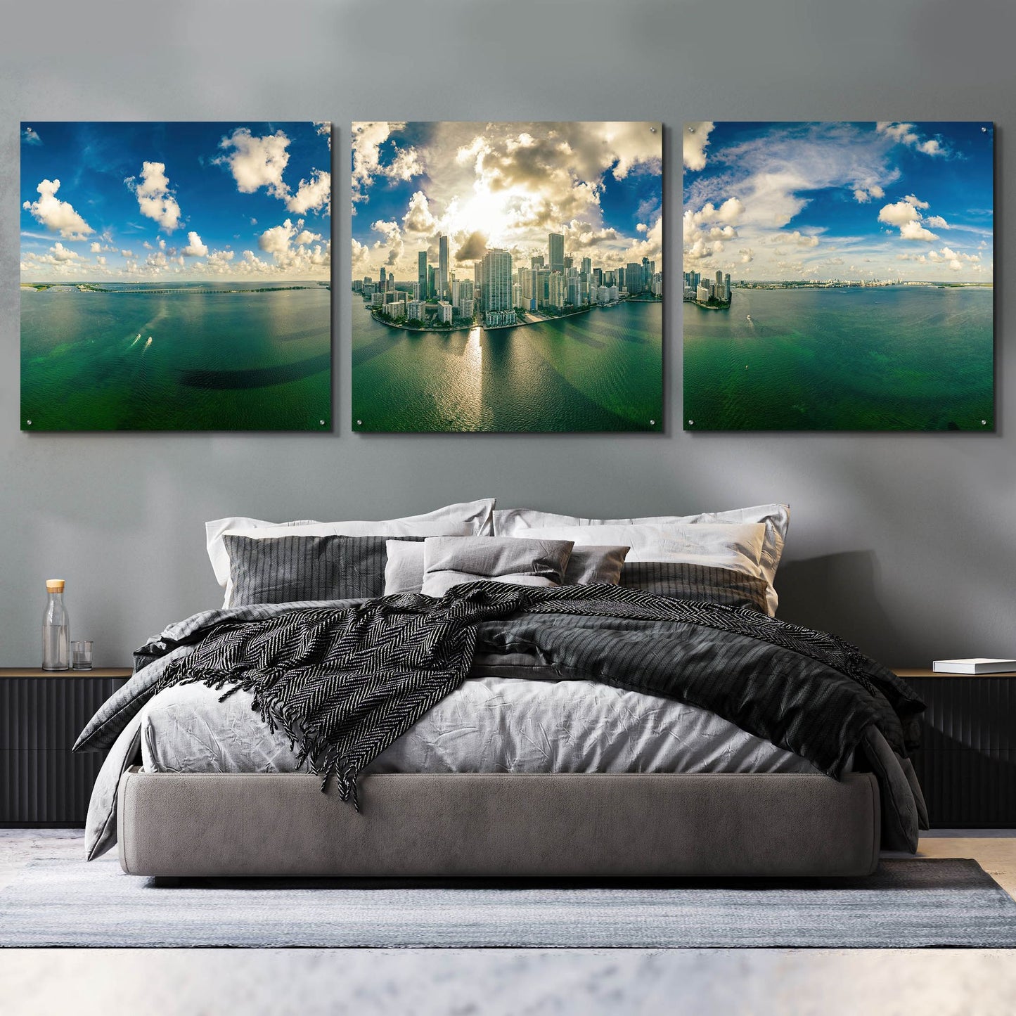 Epic Art 'Florida - Downtown Miami' by Epic Portfolio, Acrylic Glass Wall Art, 3 Piece Set,108x36