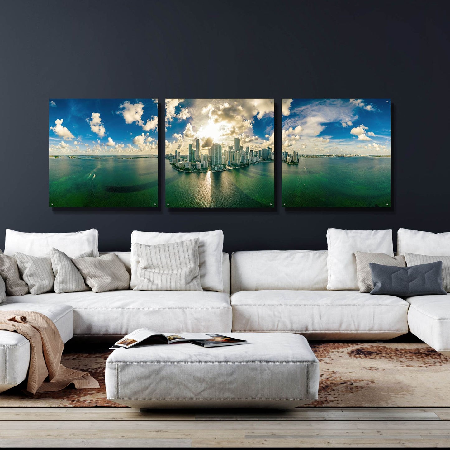 Epic Art 'Florida - Downtown Miami' by Epic Portfolio, Acrylic Glass Wall Art, 3 Piece Set,108x36