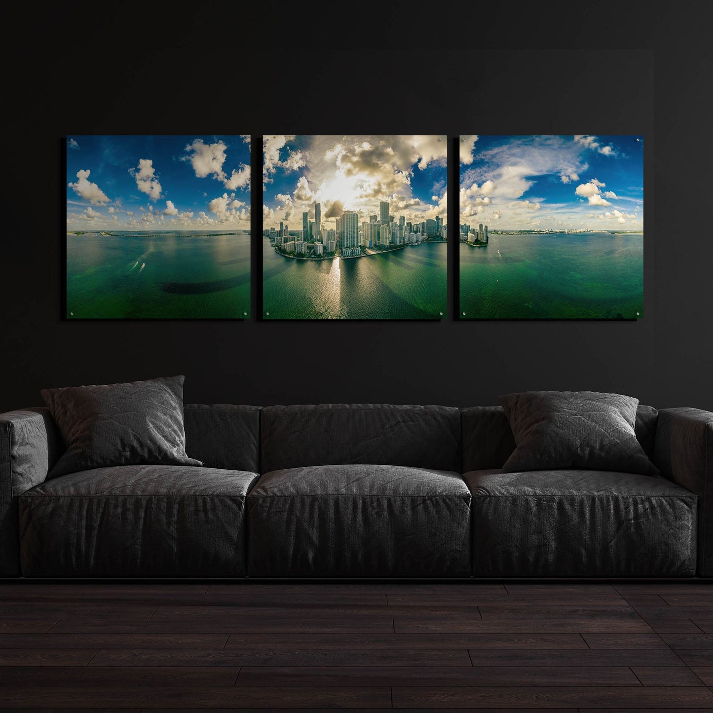 Epic Art 'Florida - Downtown Miami' by Epic Portfolio, Acrylic Glass Wall Art, 3 Piece Set,108x36