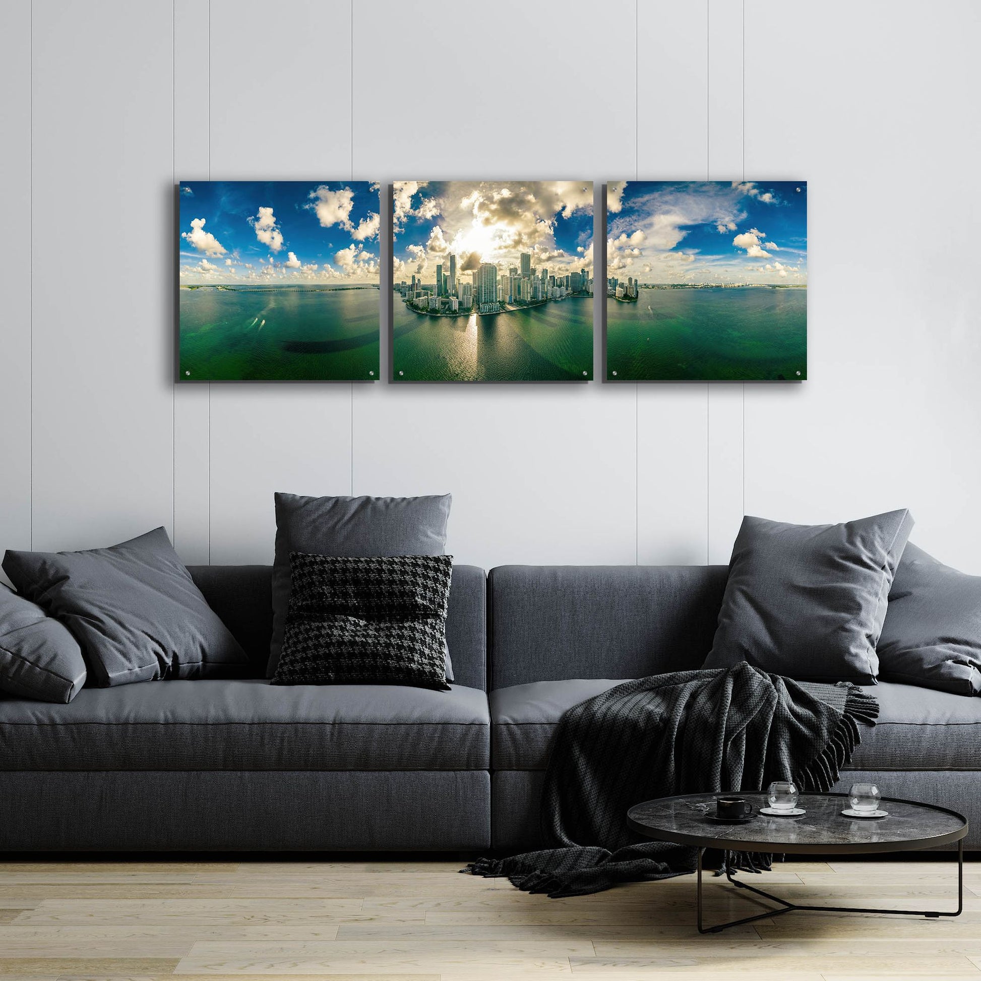 Epic Art 'Florida - Downtown Miami' by Epic Portfolio, Acrylic Glass Wall Art, 3 Piece Set,72x24