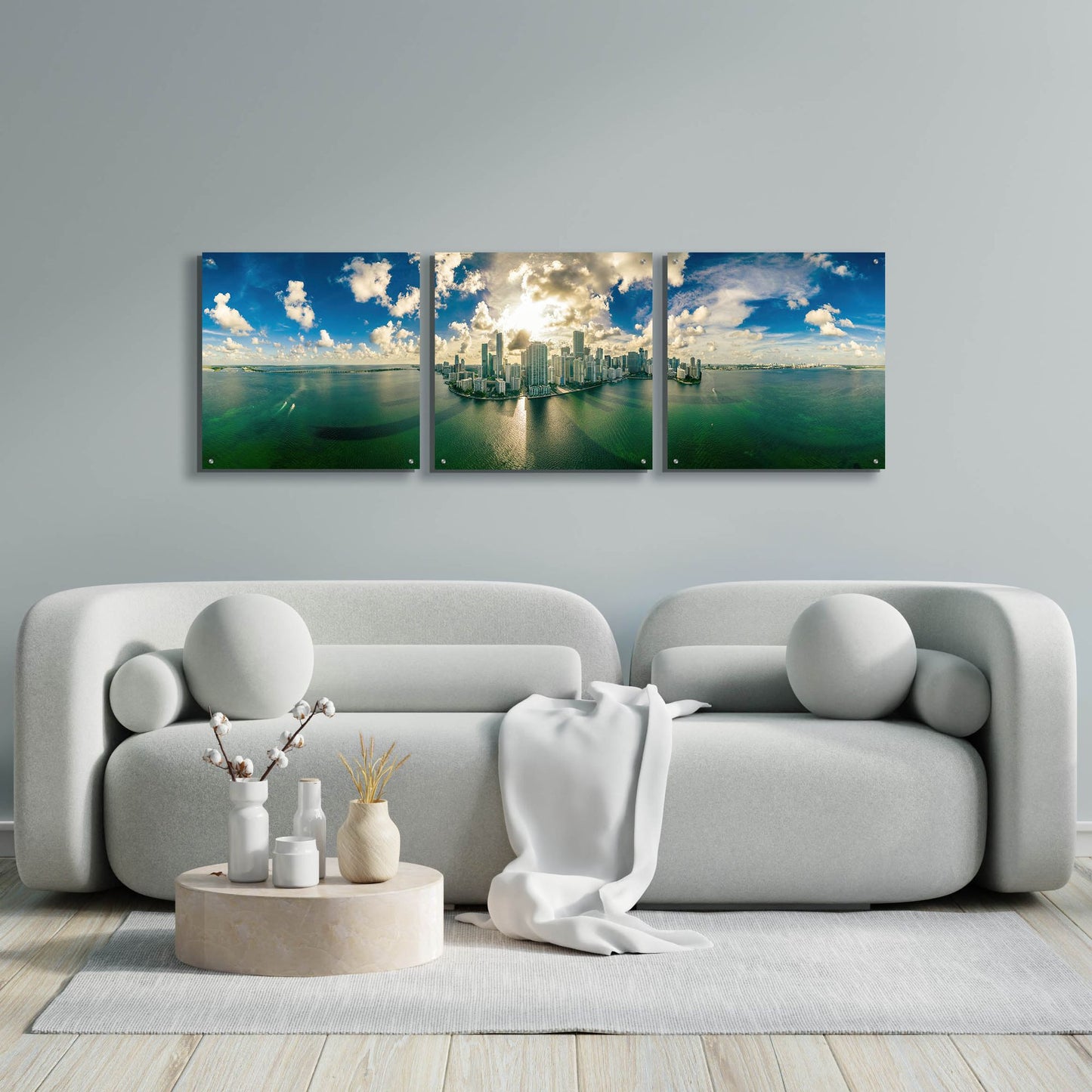 Epic Art 'Florida - Downtown Miami' by Epic Portfolio, Acrylic Glass Wall Art, 3 Piece Set,72x24