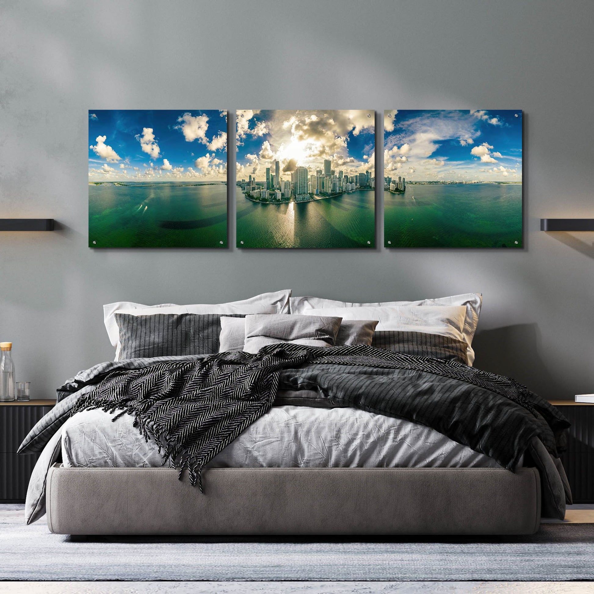 Epic Art 'Florida - Downtown Miami' by Epic Portfolio, Acrylic Glass Wall Art, 3 Piece Set,72x24