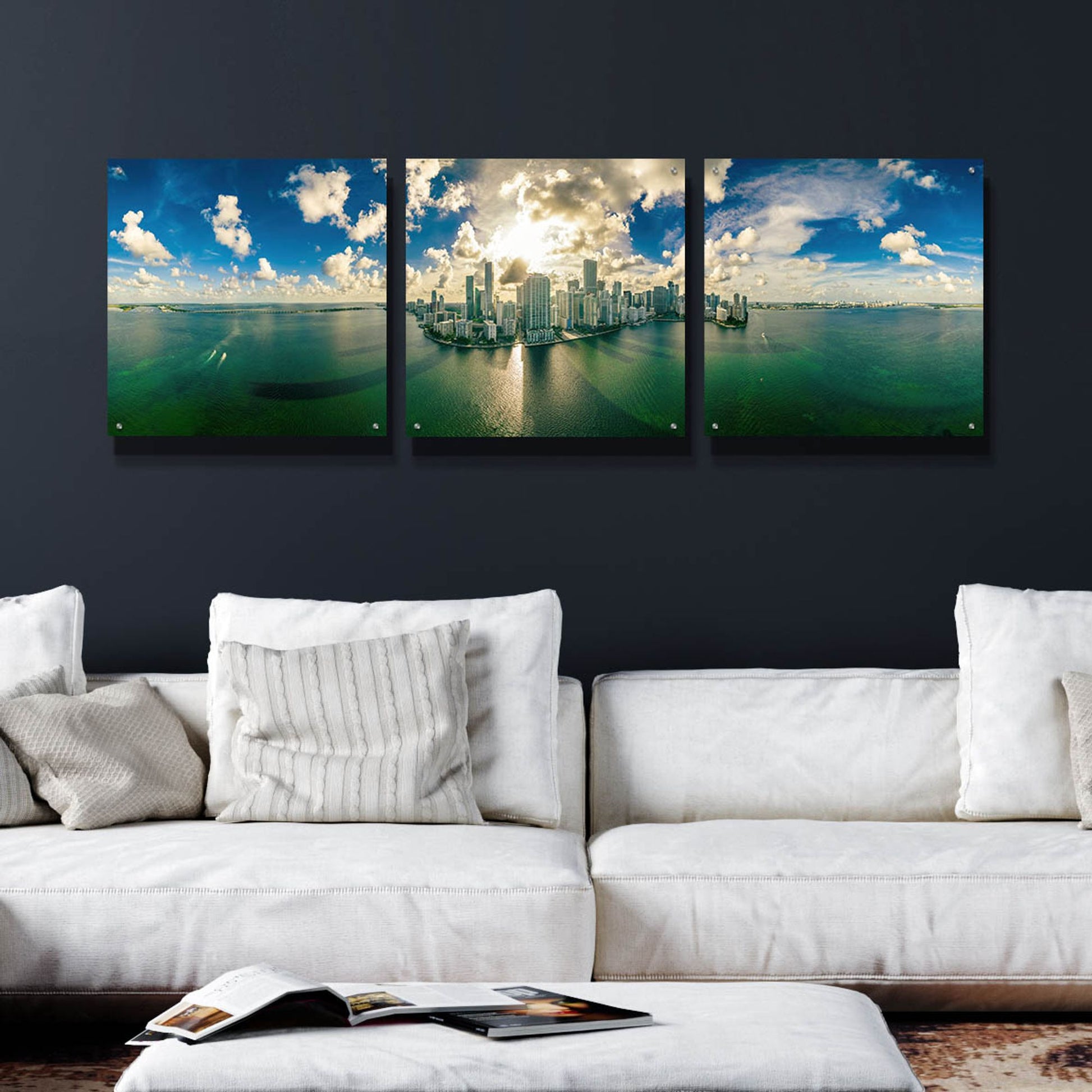 Epic Art 'Florida - Downtown Miami' by Epic Portfolio, Acrylic Glass Wall Art, 3 Piece Set,72x24