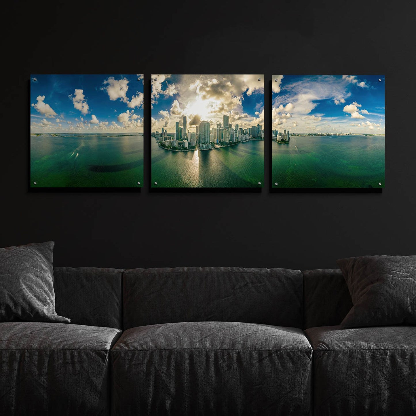 Epic Art 'Florida - Downtown Miami' by Epic Portfolio, Acrylic Glass Wall Art, 3 Piece Set,72x24