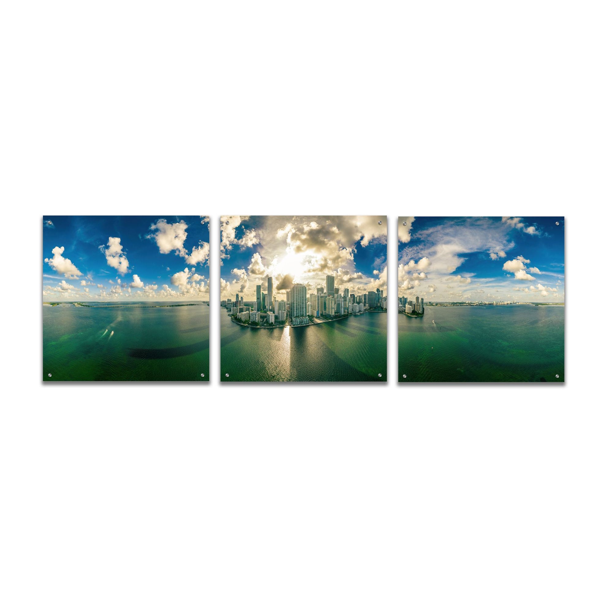 Epic Art 'Florida - Downtown Miami' by Epic Portfolio, Acrylic Glass Wall Art, 3 Piece Set