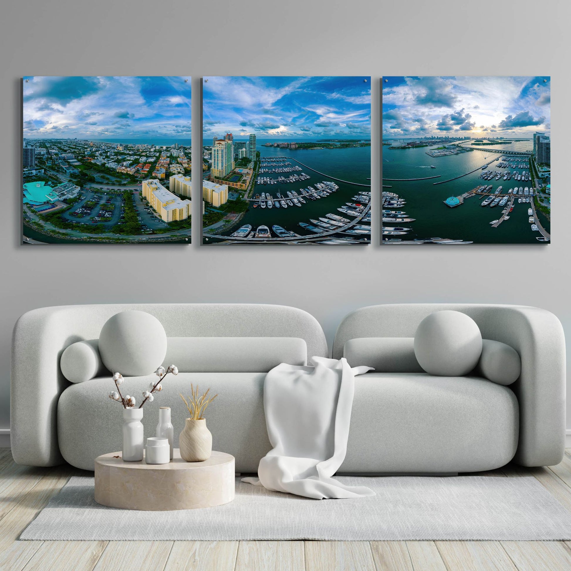 Epic Art 'Miami' by Epic Portfolio, Acrylic Glass Wall Art, 3 Piece Set,108x36