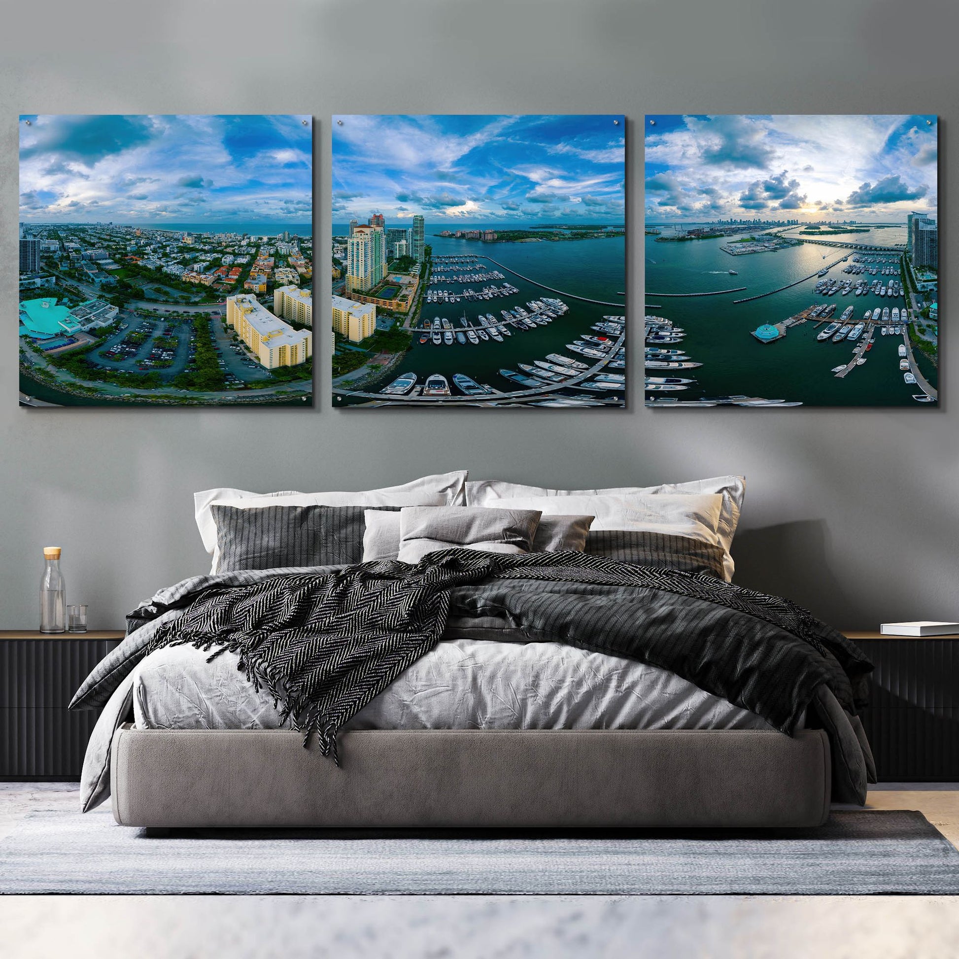 Epic Art 'Miami' by Epic Portfolio, Acrylic Glass Wall Art, 3 Piece Set,108x36