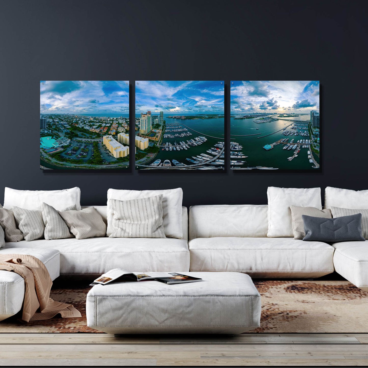 Epic Art 'Miami' by Epic Portfolio, Acrylic Glass Wall Art, 3 Piece Set,108x36