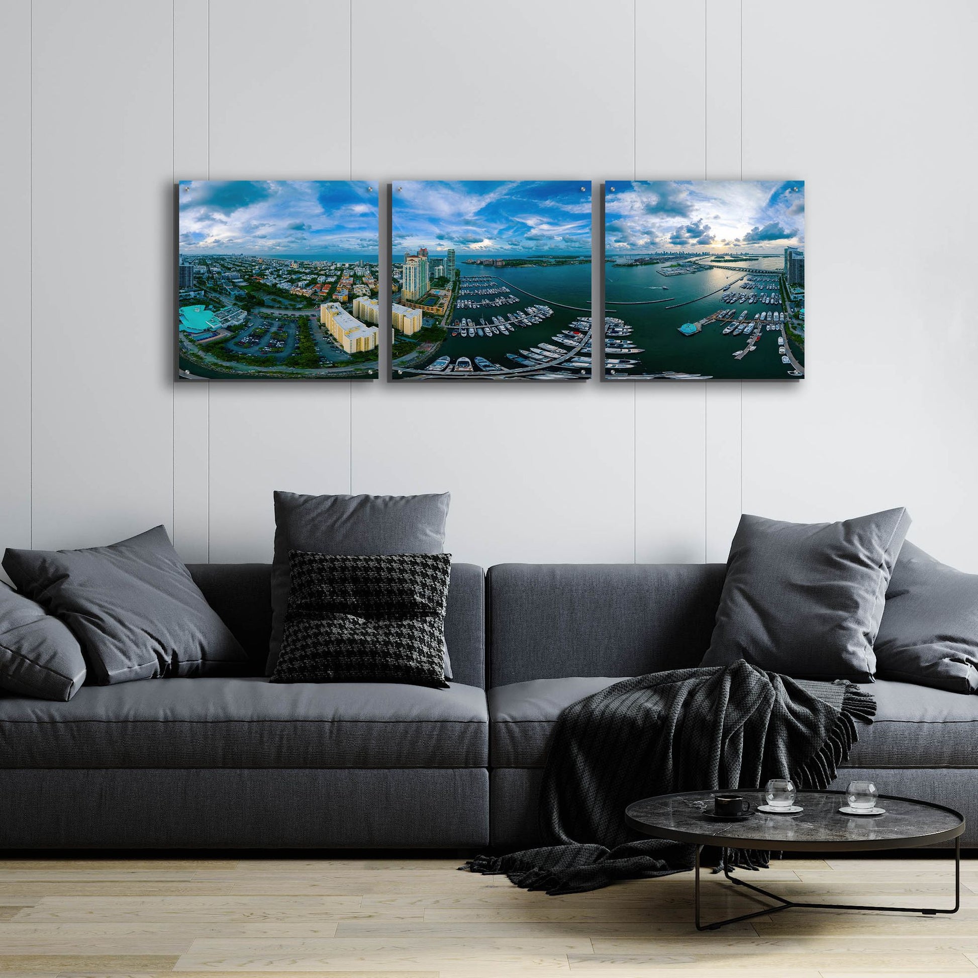 Epic Art 'Miami' by Epic Portfolio, Acrylic Glass Wall Art, 3 Piece Set,72x24