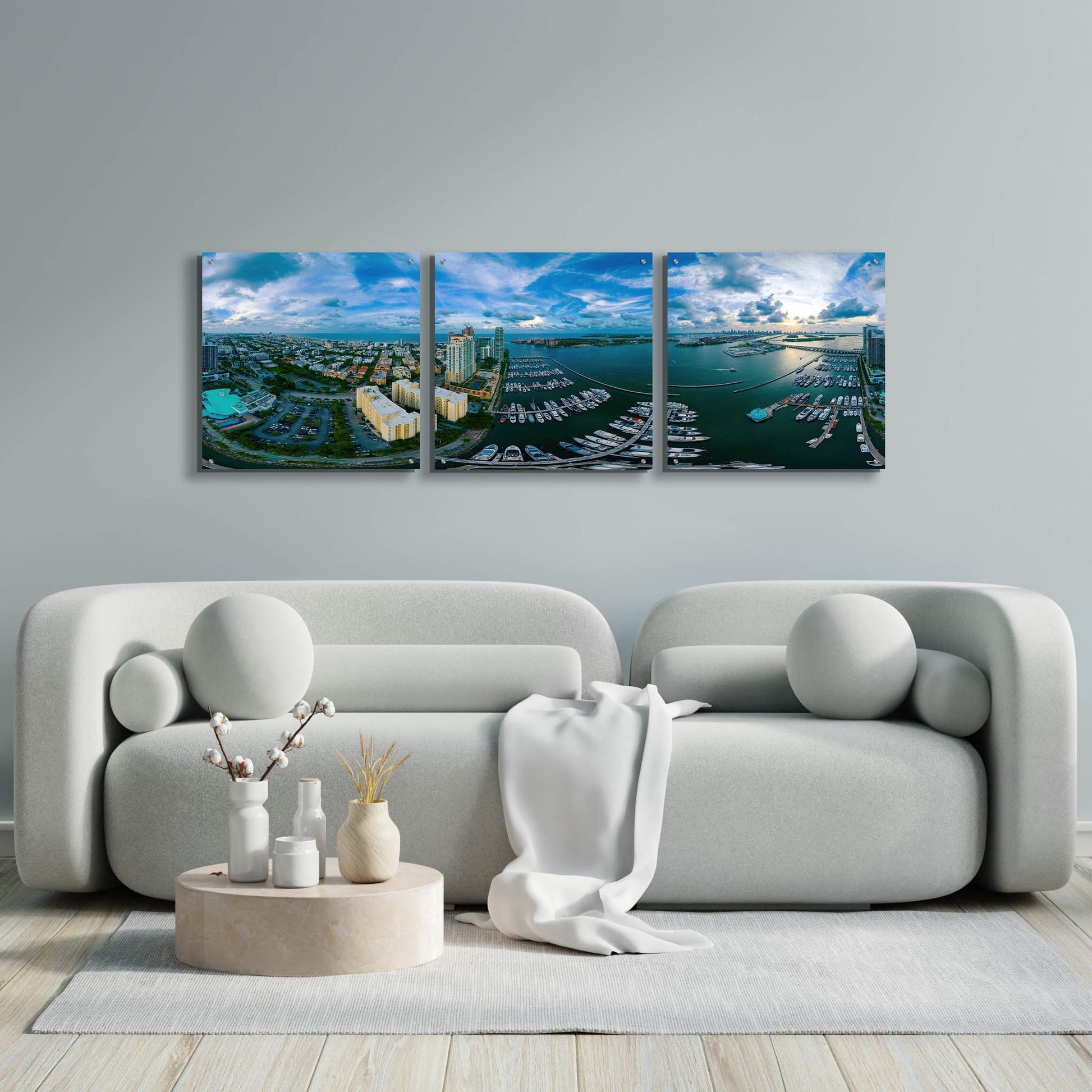 Epic Art 'Miami' by Epic Portfolio, Acrylic Glass Wall Art, 3 Piece Set,72x24