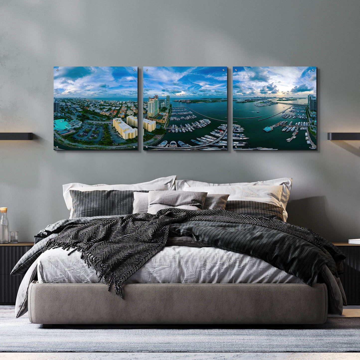 Epic Art 'Miami' by Epic Portfolio, Acrylic Glass Wall Art, 3 Piece Set,72x24