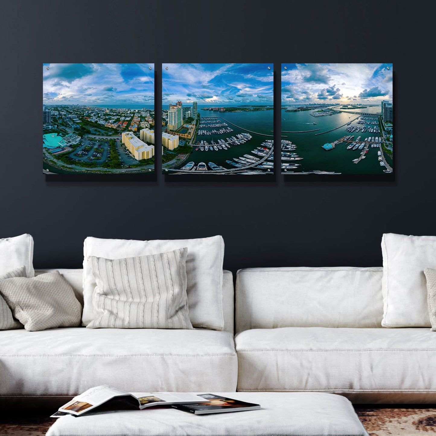 Epic Art 'Miami' by Epic Portfolio, Acrylic Glass Wall Art, 3 Piece Set,72x24