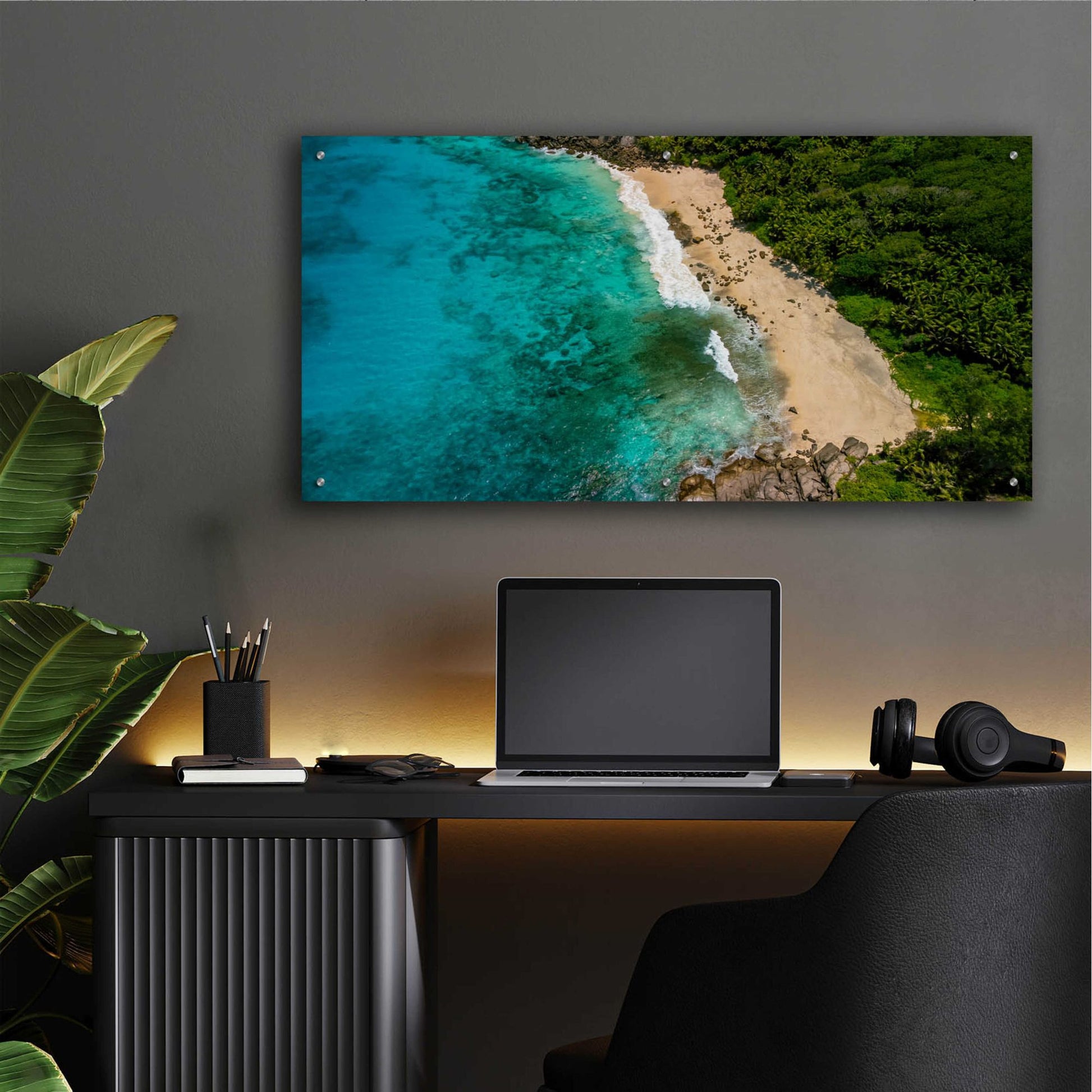 Epic Art 'Seychelles Beach' by Epic Portfolio, Acrylic Glass Wall Art,48x24