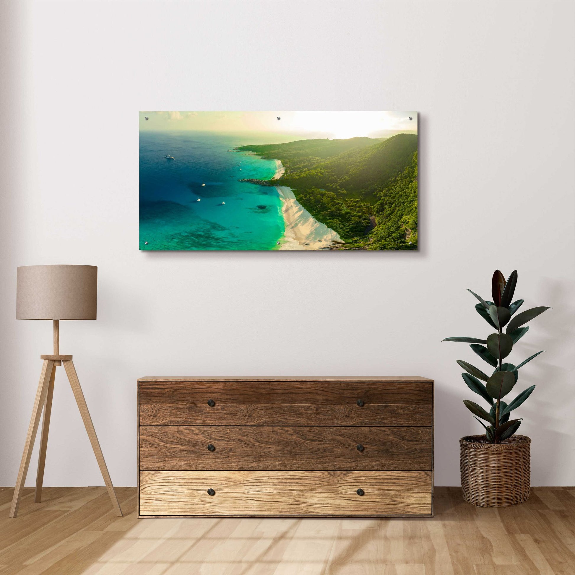 Epic Art 'Seychelles Beach 2' by Epic Portfolio, Acrylic Glass Wall Art,48x24