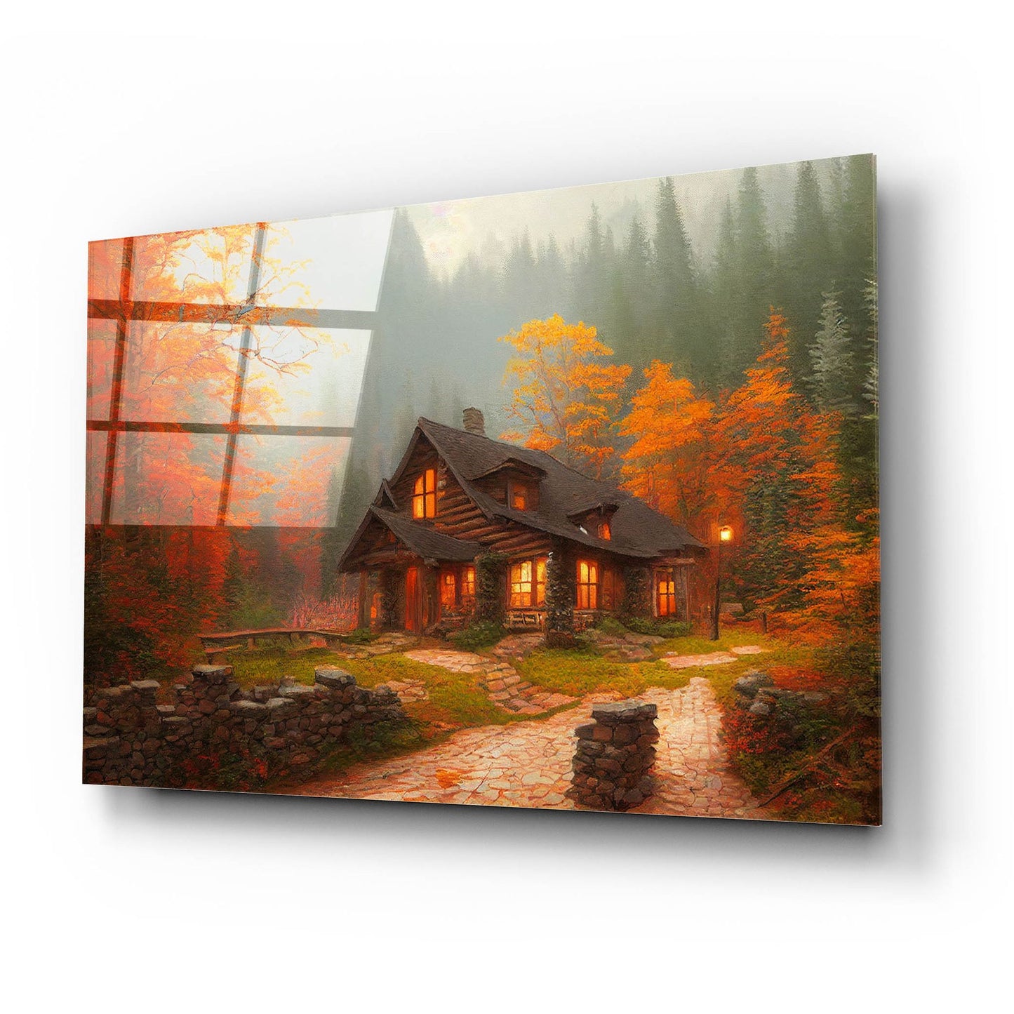 Epic Art 'Fall Cottage' by Epic Portfolio, Acrylic Glass Wall Art,24x16