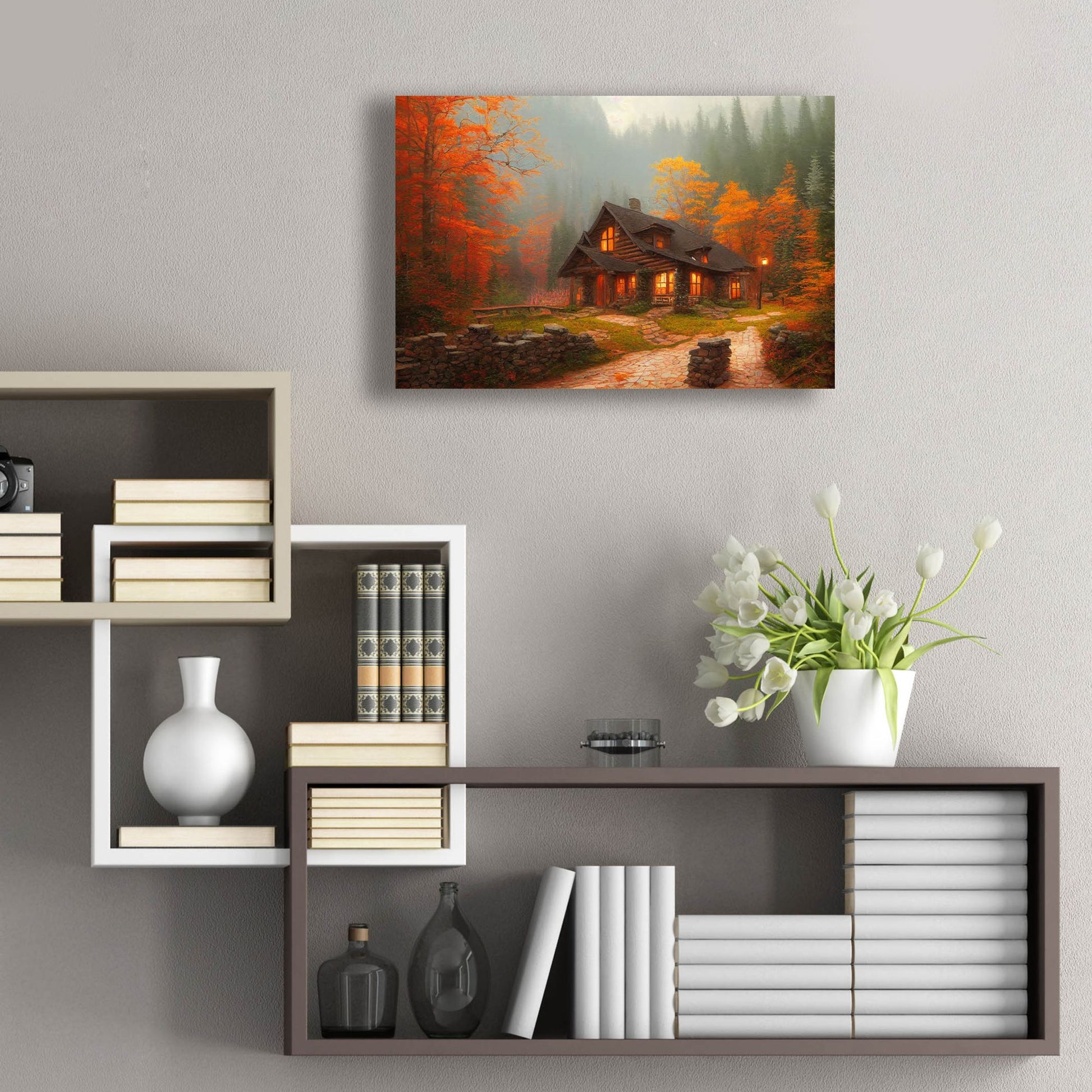 Epic Art 'Fall Cottage' by Epic Portfolio, Acrylic Glass Wall Art,24x16