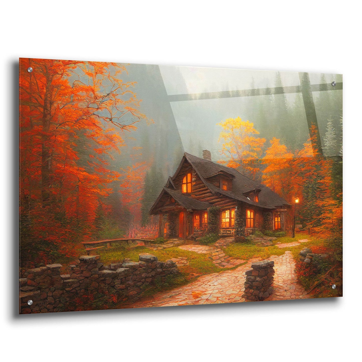 Epic Art 'Fall Cottage' by Epic Portfolio, Acrylic Glass Wall Art,36x24