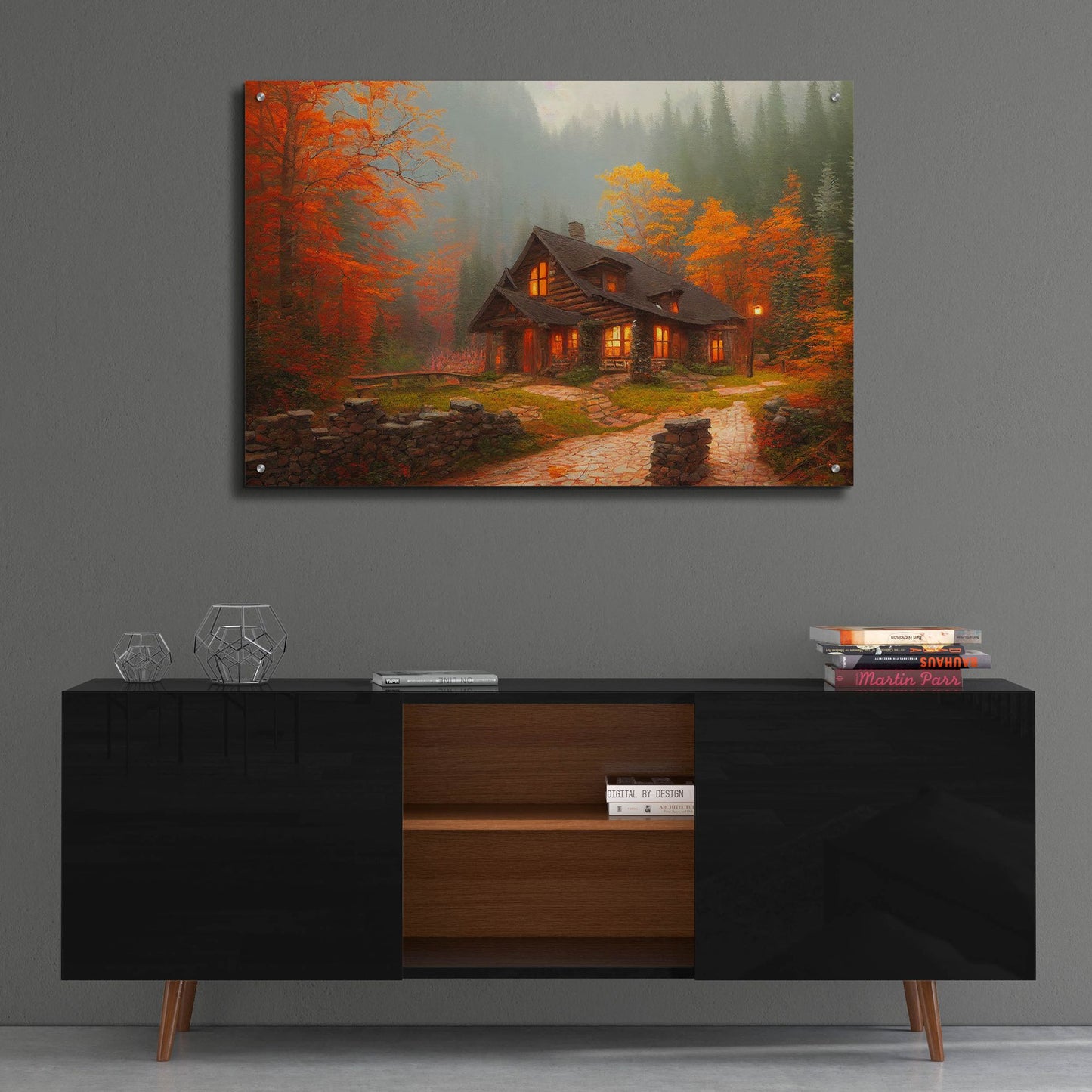 Epic Art 'Fall Cottage' by Epic Portfolio, Acrylic Glass Wall Art,36x24