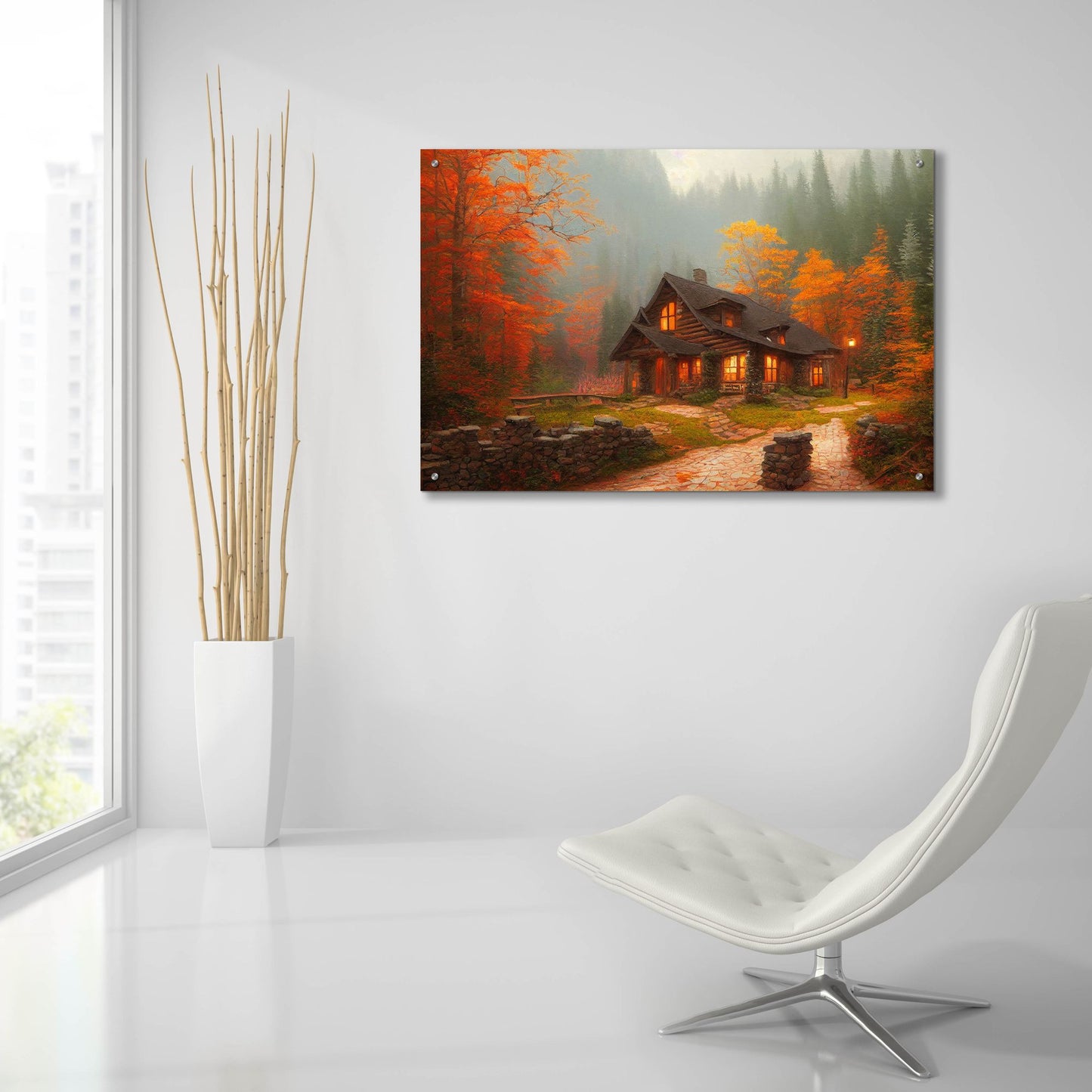 Epic Art 'Fall Cottage' by Epic Portfolio, Acrylic Glass Wall Art,36x24