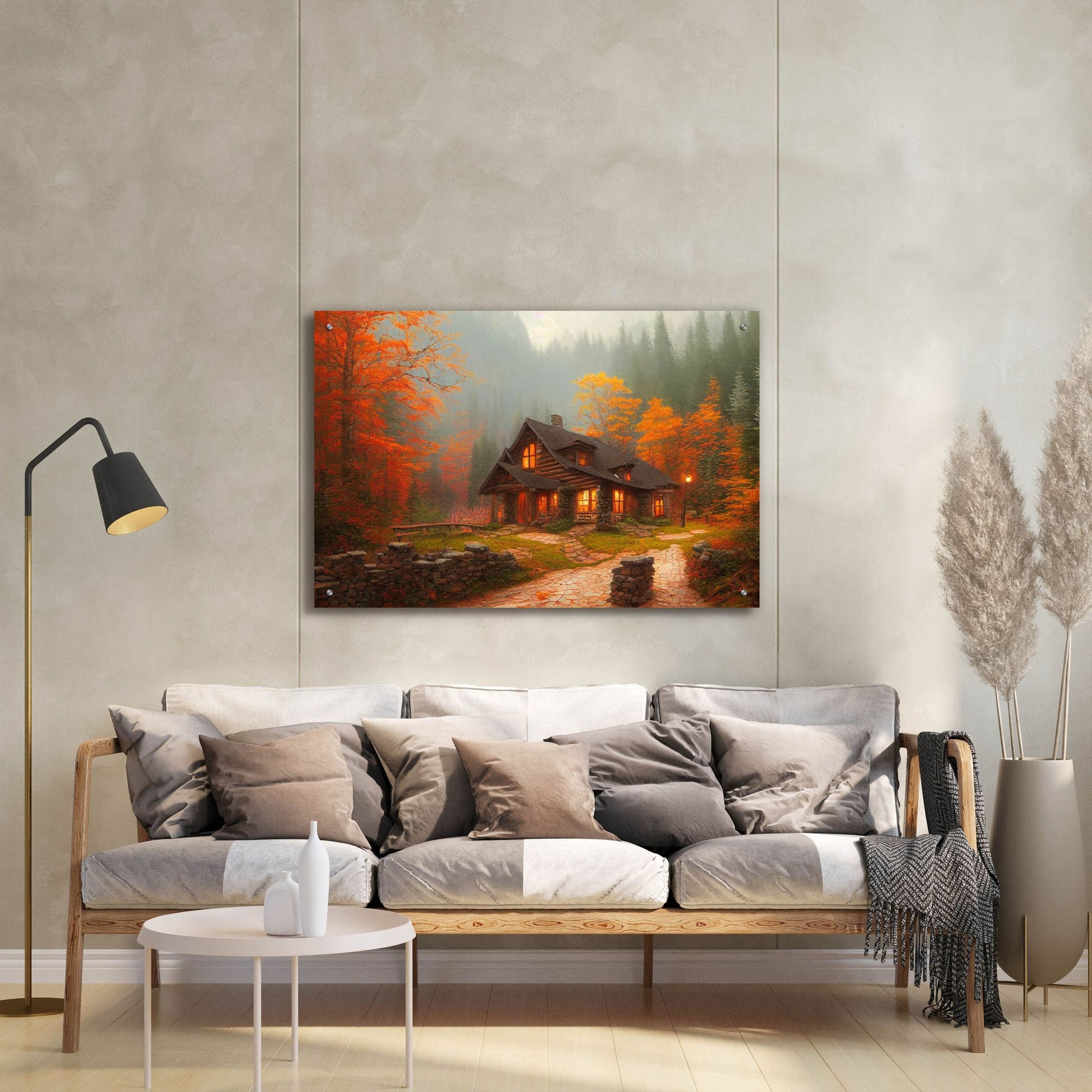 Epic Art 'Fall Cottage' by Epic Portfolio, Acrylic Glass Wall Art,36x24