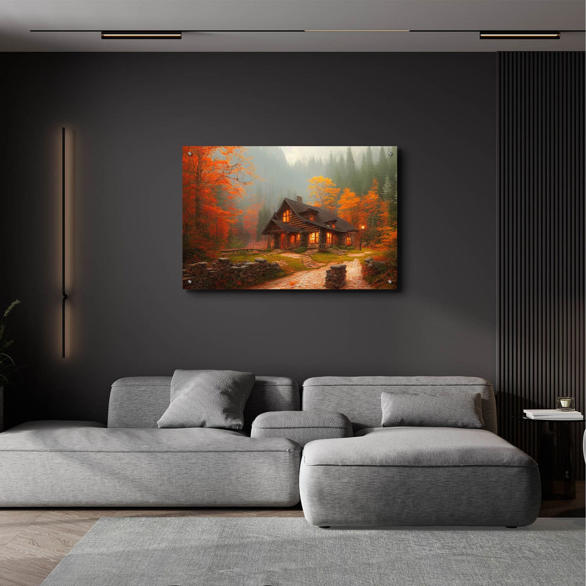 Epic Art 'Fall Cottage' by Epic Portfolio, Acrylic Glass Wall Art,36x24