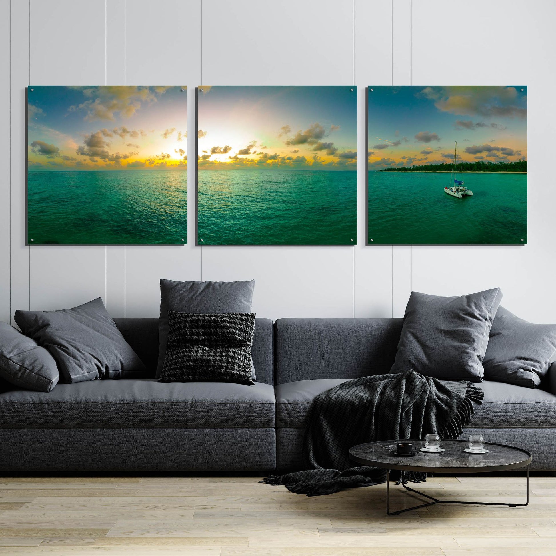 Epic Art 'Seychelles - Denise Island Sunset' by Epic Portfolio, Acrylic Glass Wall Art, 3 Piece Set,108x36