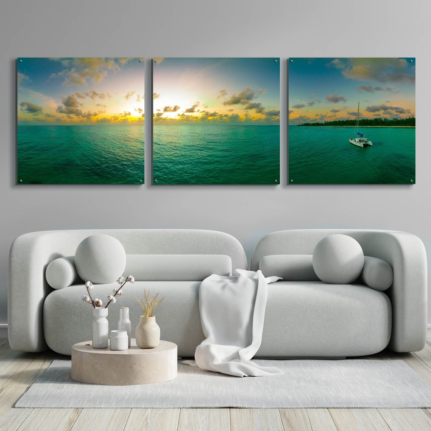 Epic Art 'Seychelles - Denise Island Sunset' by Epic Portfolio, Acrylic Glass Wall Art, 3 Piece Set,108x36