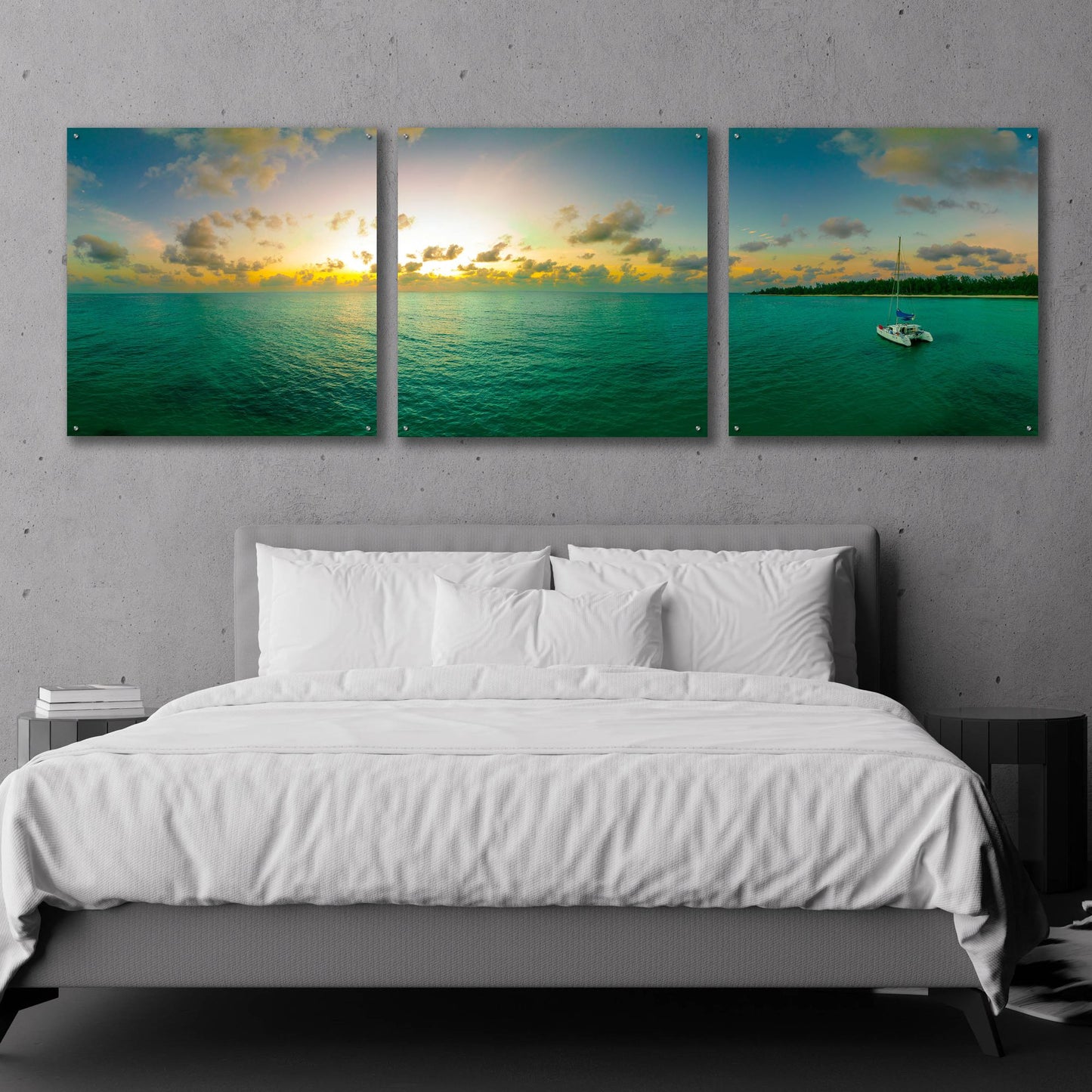 Epic Art 'Seychelles - Denise Island Sunset' by Epic Portfolio, Acrylic Glass Wall Art, 3 Piece Set,108x36