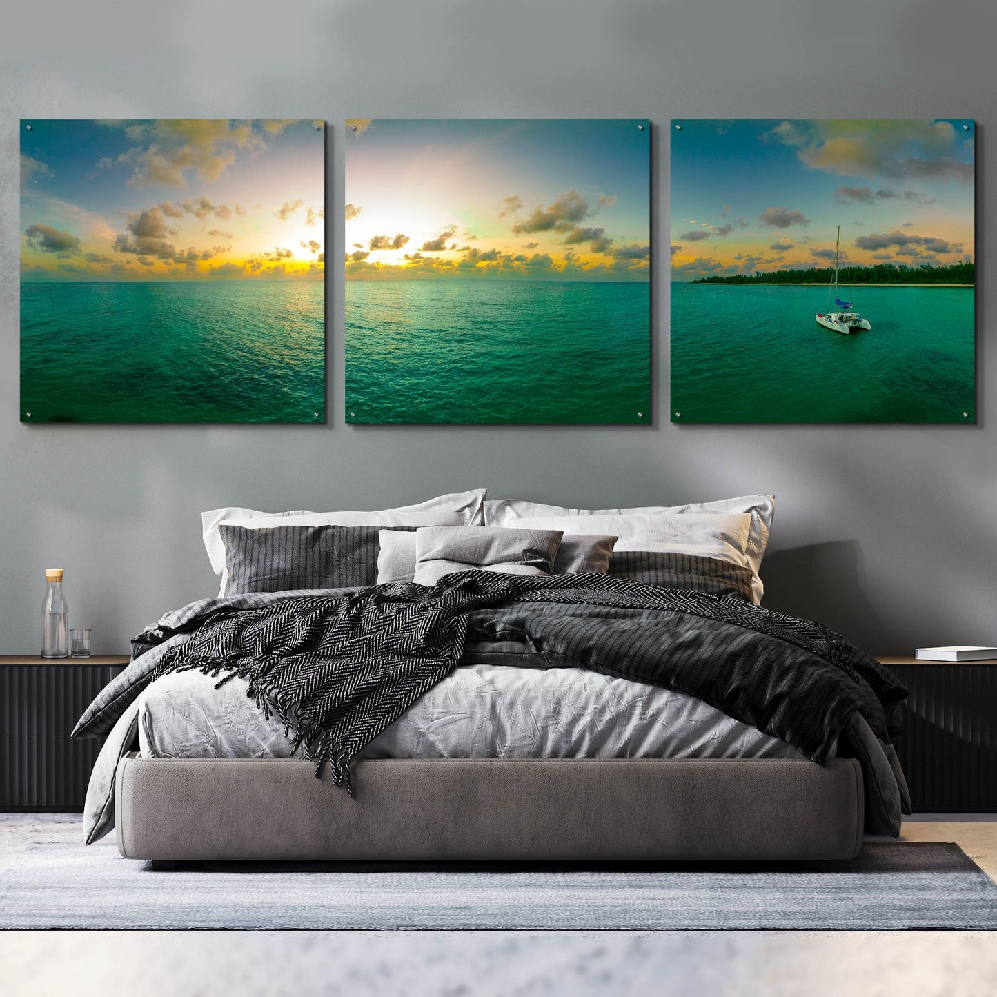 Epic Art 'Seychelles - Denise Island Sunset' by Epic Portfolio, Acrylic Glass Wall Art, 3 Piece Set,108x36