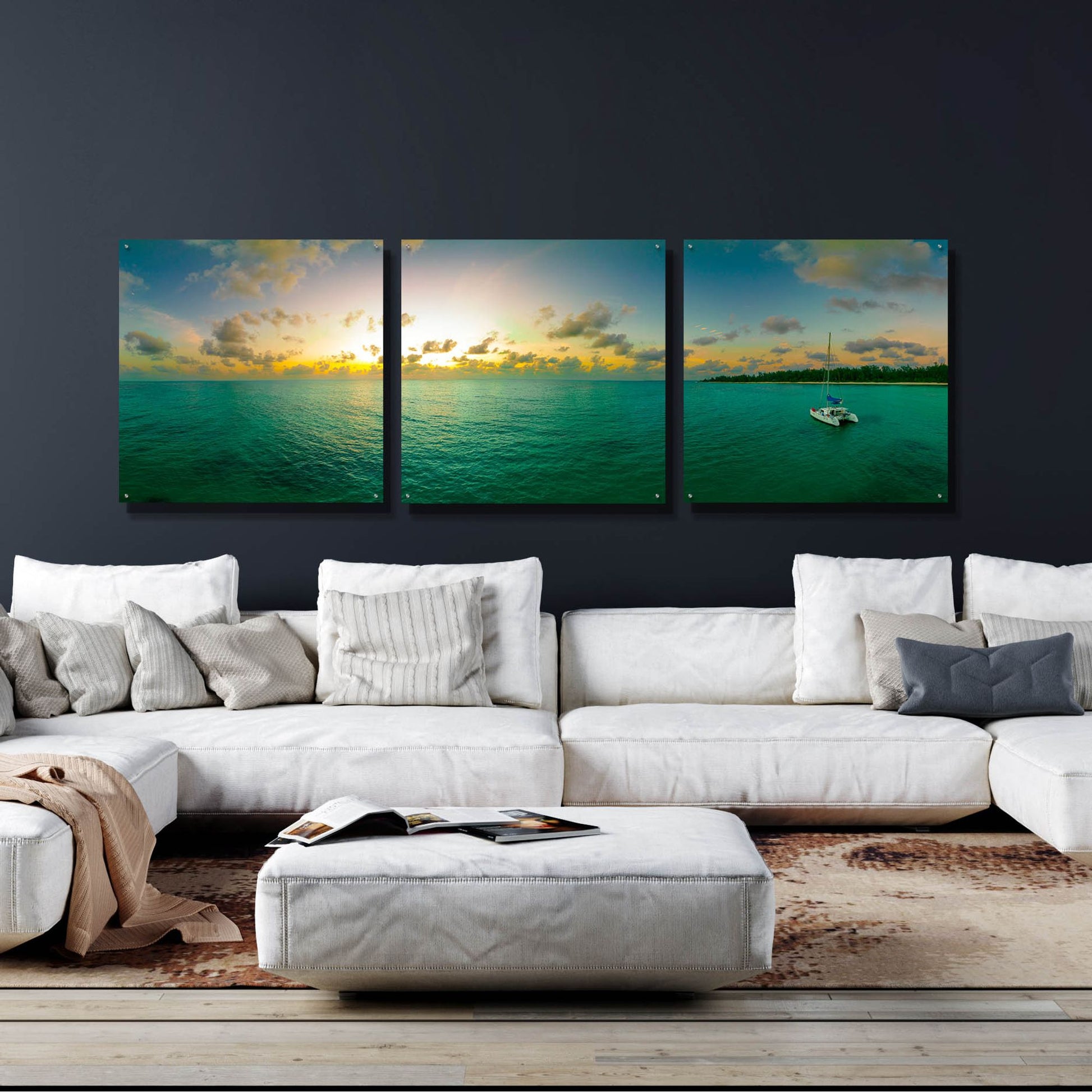 Epic Art 'Seychelles - Denise Island Sunset' by Epic Portfolio, Acrylic Glass Wall Art, 3 Piece Set,108x36