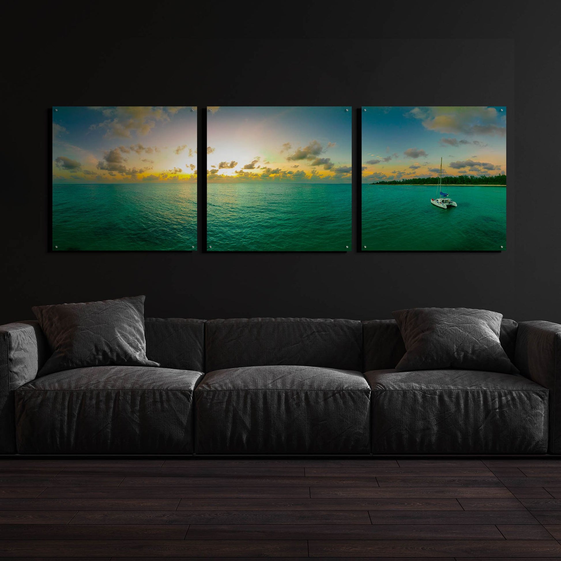 Epic Art 'Seychelles - Denise Island Sunset' by Epic Portfolio, Acrylic Glass Wall Art, 3 Piece Set,108x36