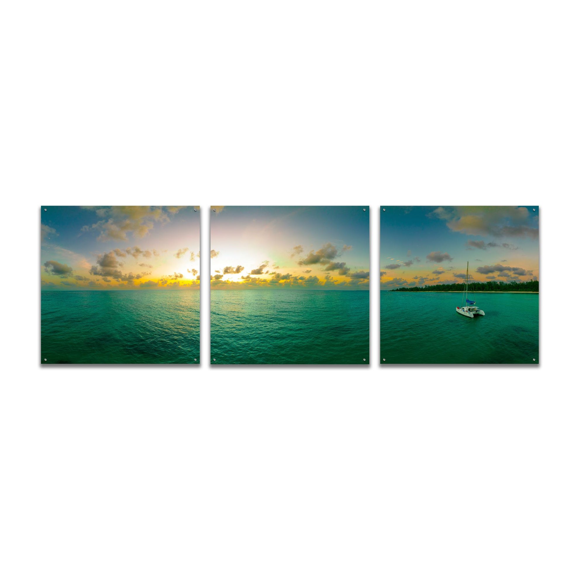 Epic Art 'Seychelles - Denise Island Sunset' by Epic Portfolio, Acrylic Glass Wall Art, 3 Piece Set,108x36