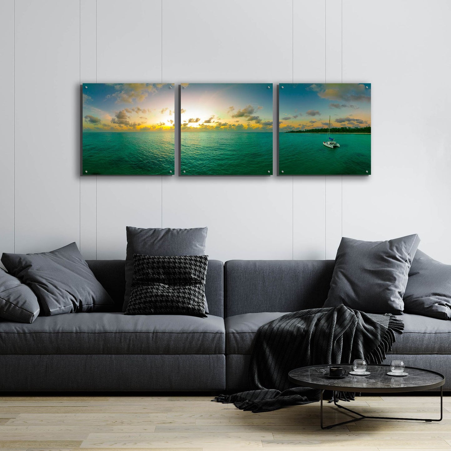 Epic Art 'Seychelles - Denise Island Sunset' by Epic Portfolio, Acrylic Glass Wall Art, 3 Piece Set,72x24