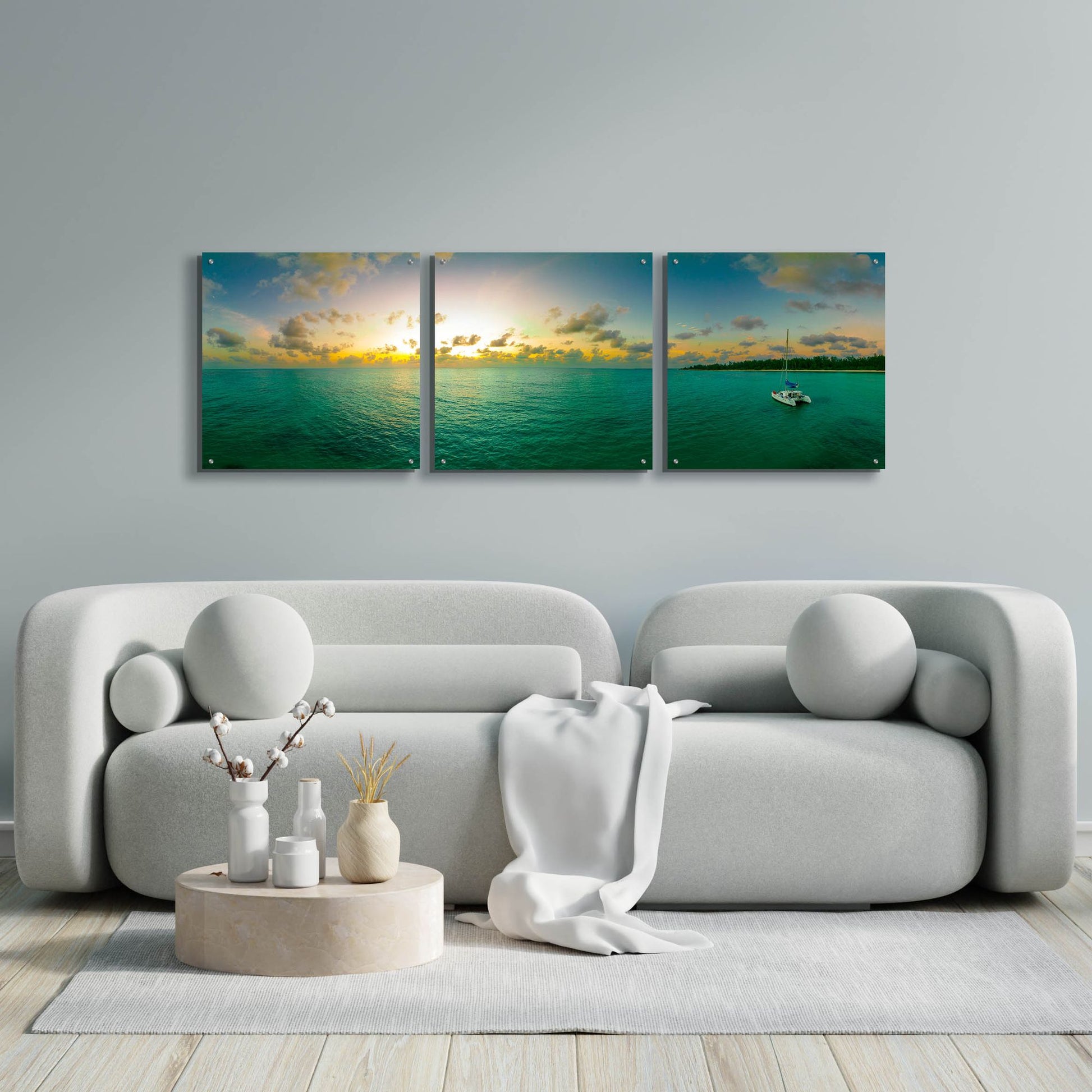 Epic Art 'Seychelles - Denise Island Sunset' by Epic Portfolio, Acrylic Glass Wall Art, 3 Piece Set,72x24