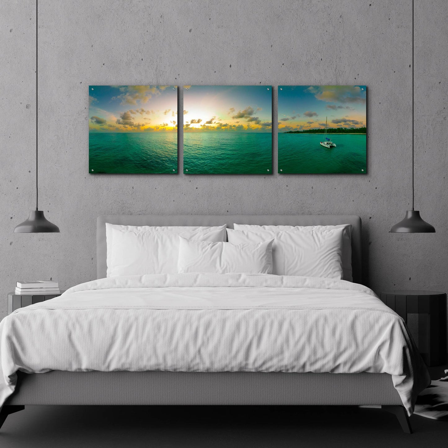 Epic Art 'Seychelles - Denise Island Sunset' by Epic Portfolio, Acrylic Glass Wall Art, 3 Piece Set,72x24