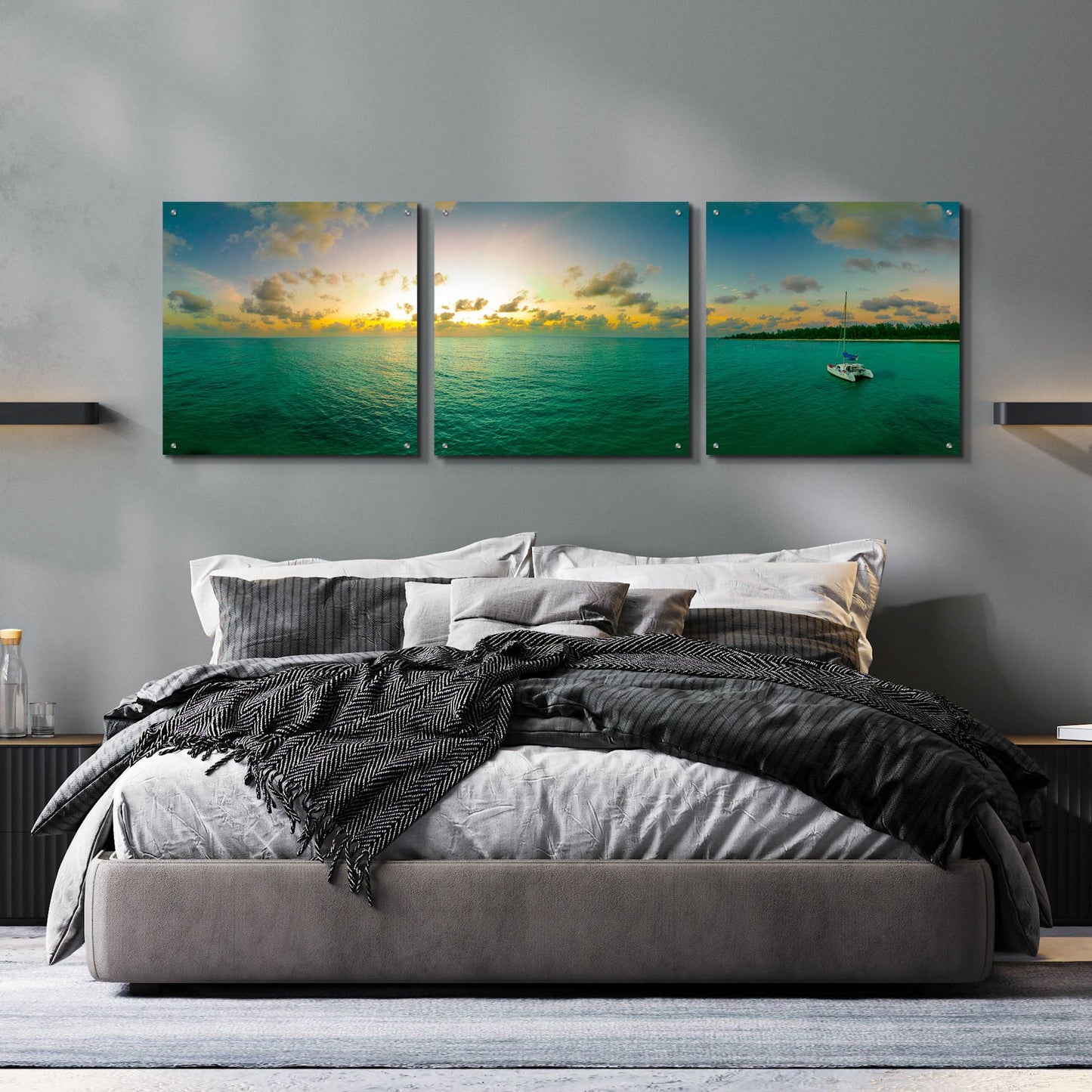 Epic Art 'Seychelles - Denise Island Sunset' by Epic Portfolio, Acrylic Glass Wall Art, 3 Piece Set,72x24