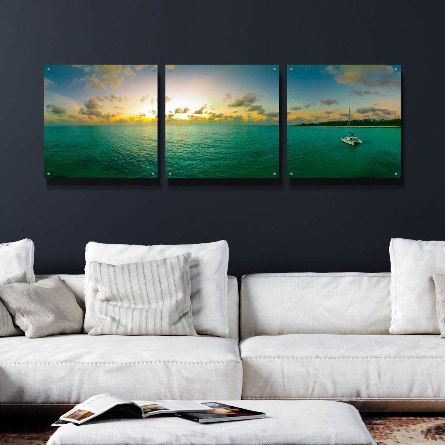 Epic Art 'Seychelles - Denise Island Sunset' by Epic Portfolio, Acrylic Glass Wall Art, 3 Piece Set,72x24