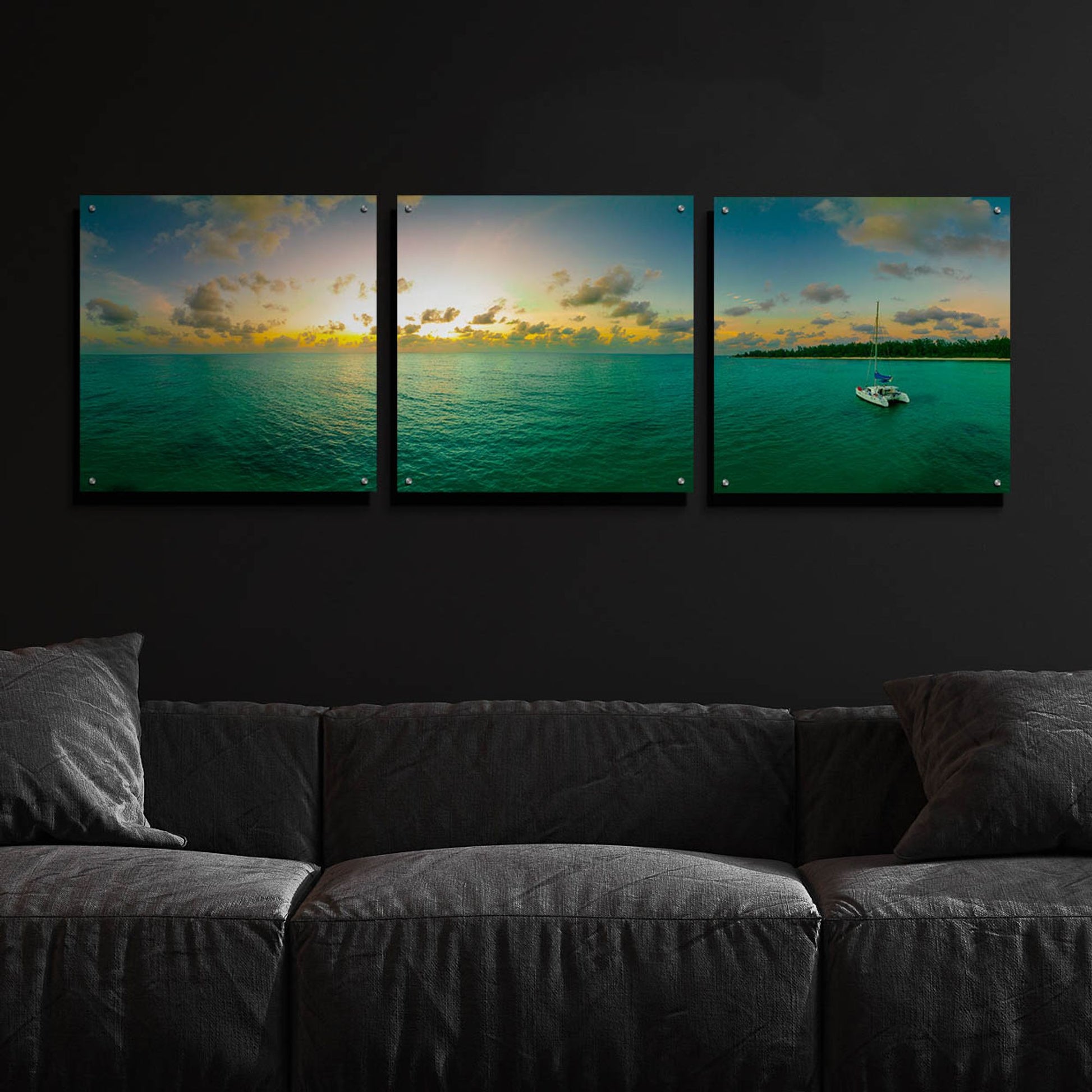 Epic Art 'Seychelles - Denise Island Sunset' by Epic Portfolio, Acrylic Glass Wall Art, 3 Piece Set,72x24