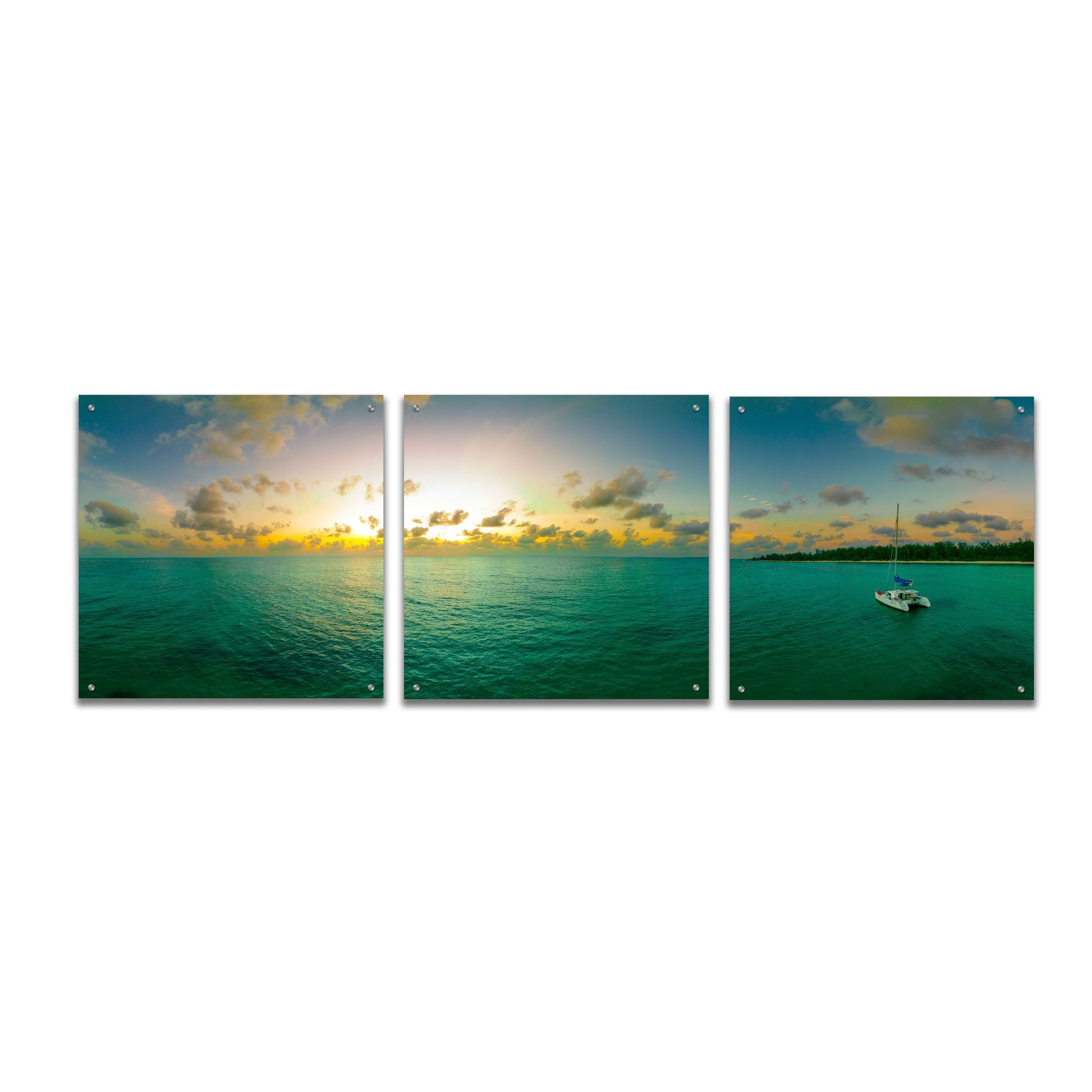 Epic Art 'Seychelles - Denise Island Sunset' by Epic Portfolio, Acrylic Glass Wall Art, 3 Piece Set,72x24