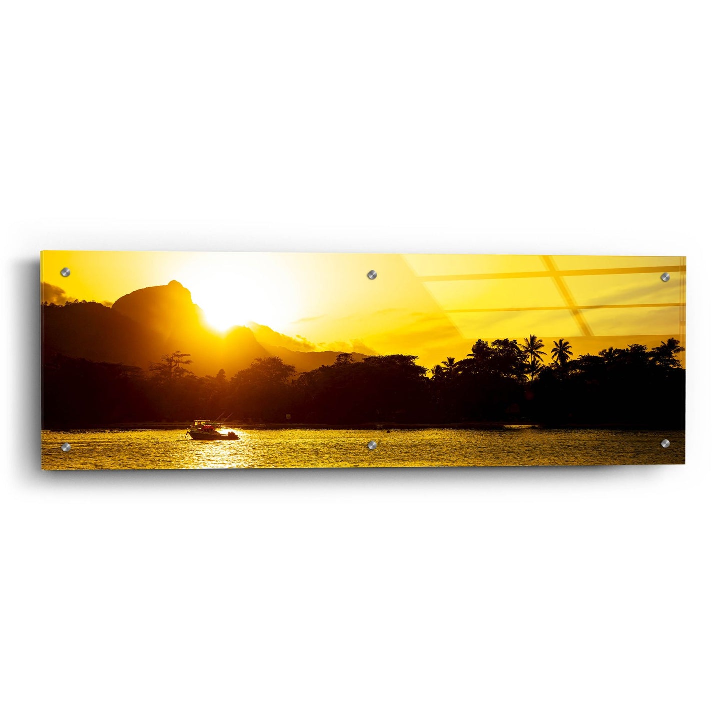 Epic Art 'Golden Seychelles' by Epic Portfolio, Acrylic Glass Wall Art,36x12