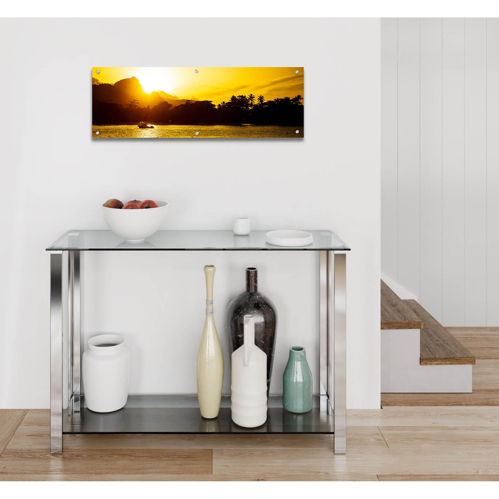 Epic Art 'Golden Seychelles' by Epic Portfolio, Acrylic Glass Wall Art,36x12