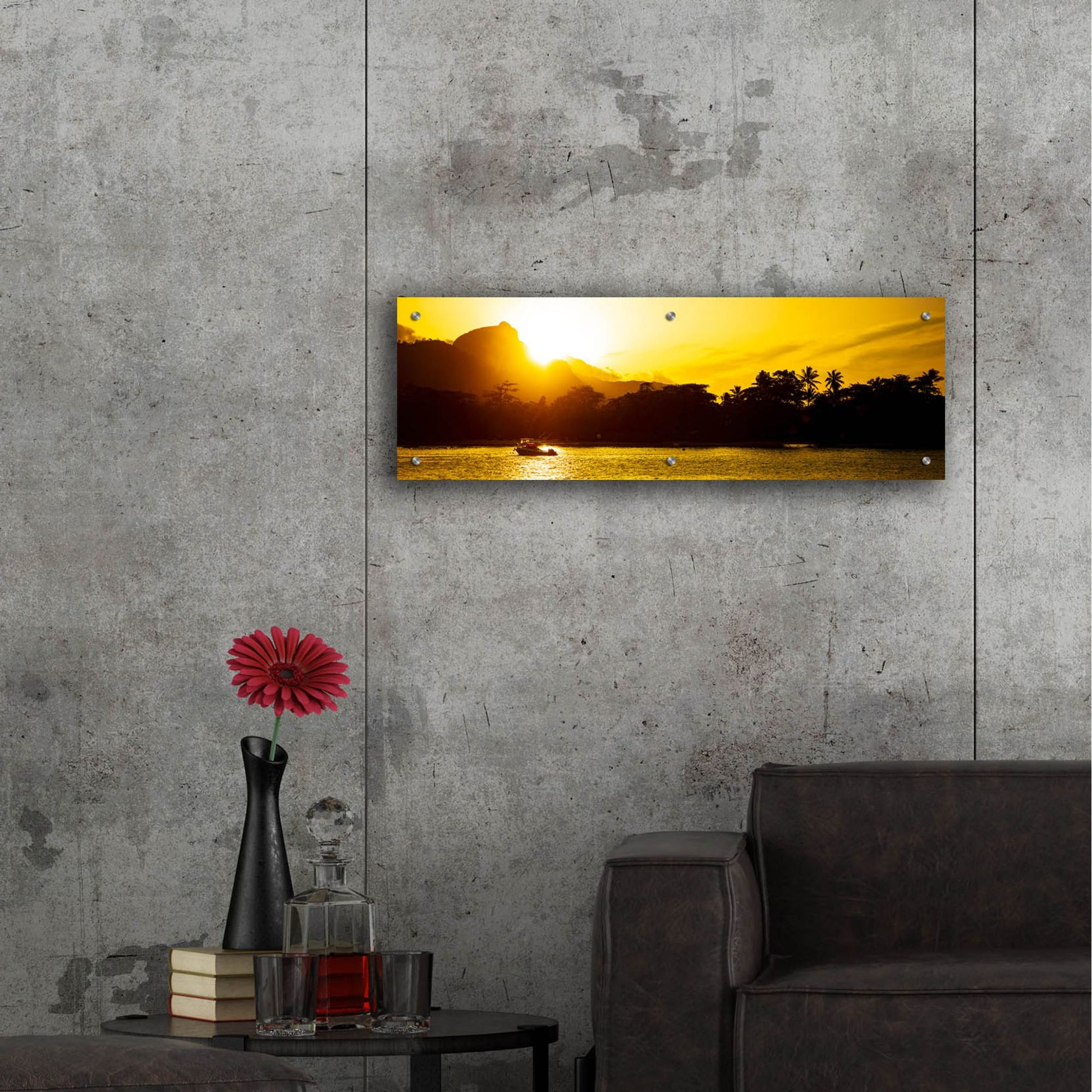 Epic Art 'Golden Seychelles' by Epic Portfolio, Acrylic Glass Wall Art,36x12