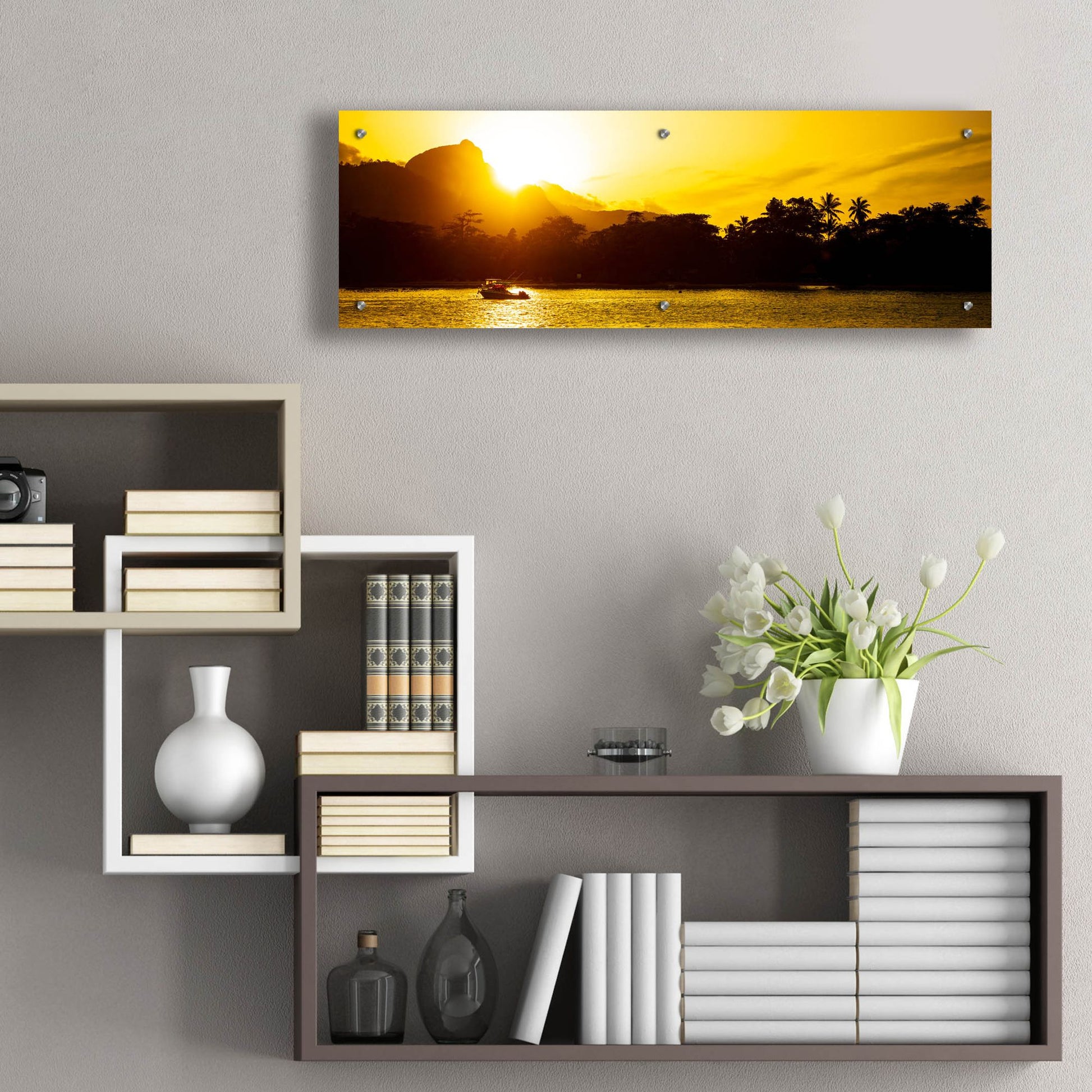 Epic Art 'Golden Seychelles' by Epic Portfolio, Acrylic Glass Wall Art,36x12