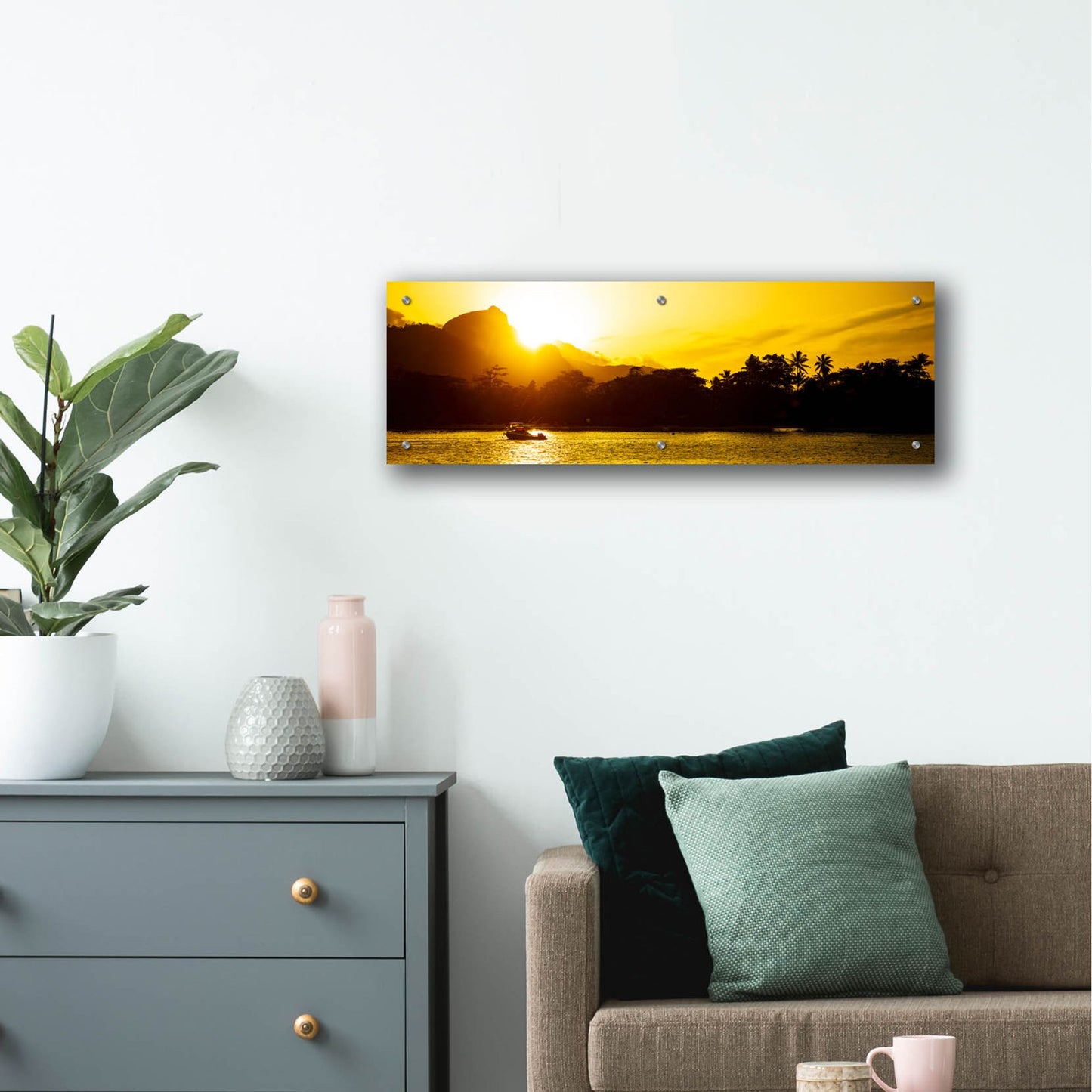 Epic Art 'Golden Seychelles' by Epic Portfolio, Acrylic Glass Wall Art,36x12